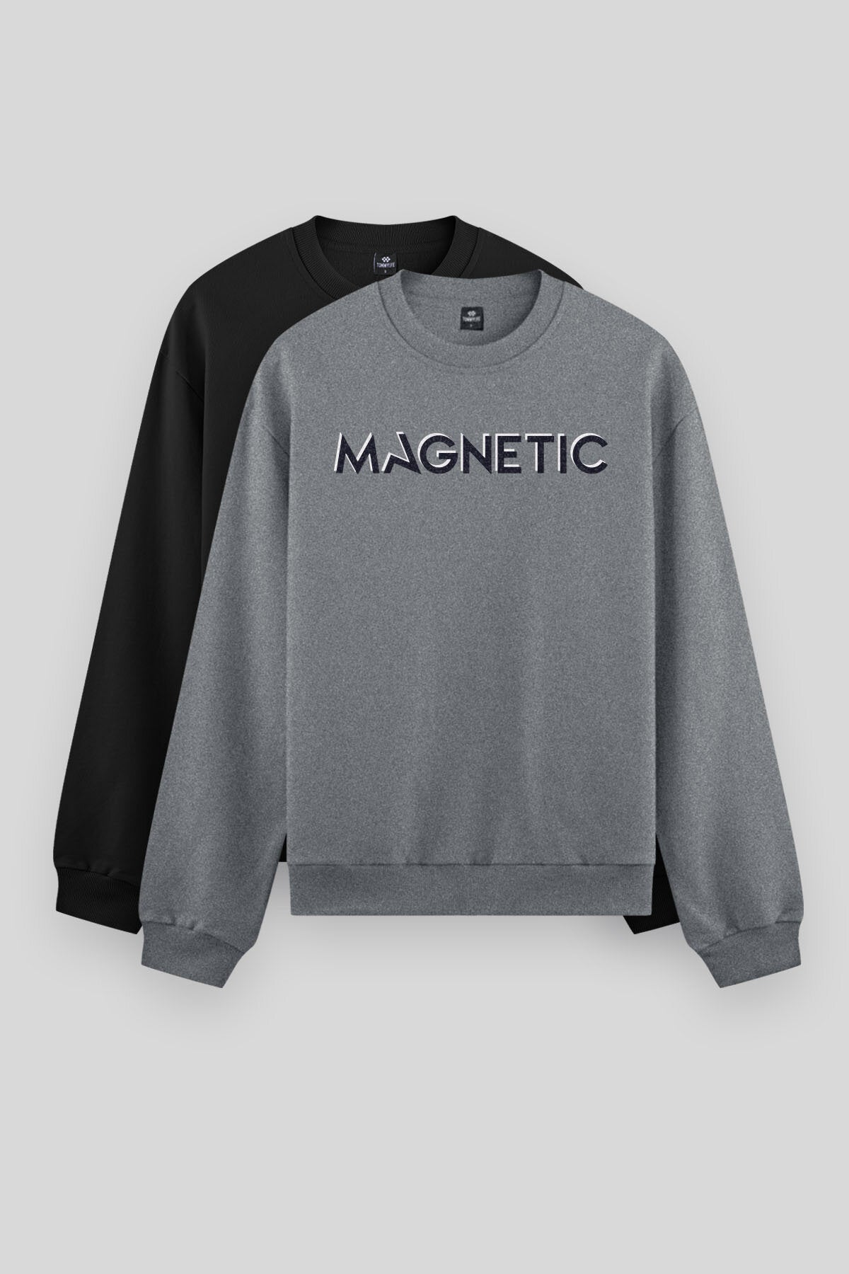 Image of Rahat Form O Yaka 2'li Paket Siyah-Gri Melanj Erkek Sweatshirt - 88020