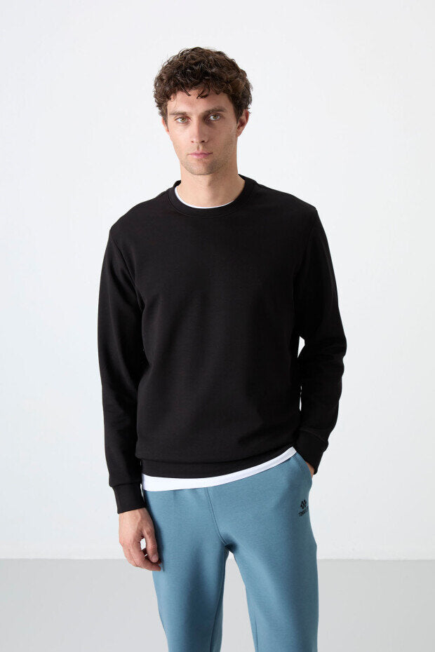Image of Rahat Form Basic O Yaka  3'lü Paket Siyah-Bej-Çağla Erkek Sweatshirt 88053