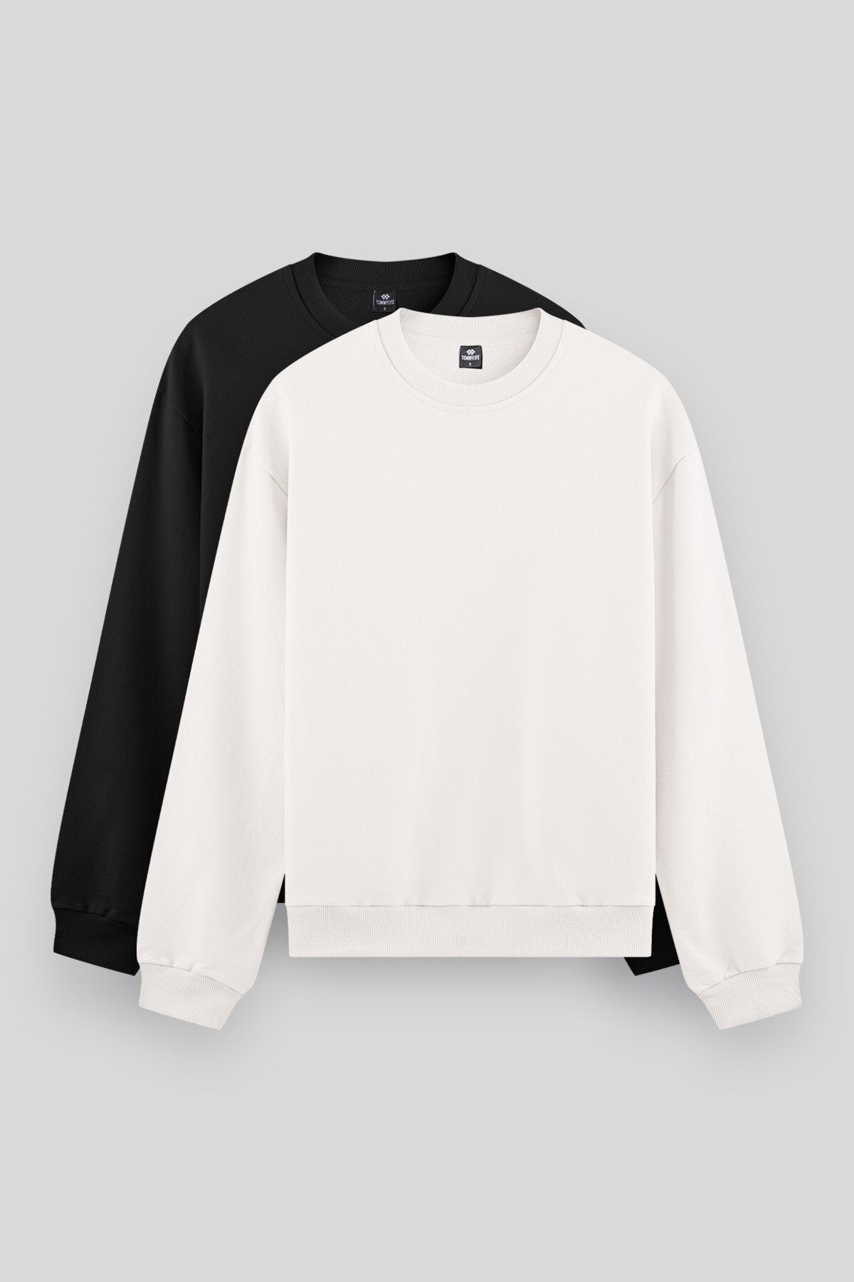 Image of Rahat Form Basic O Yaka 2'li Paket Siyah-Ekru Erkek Sweatshirt - 88053