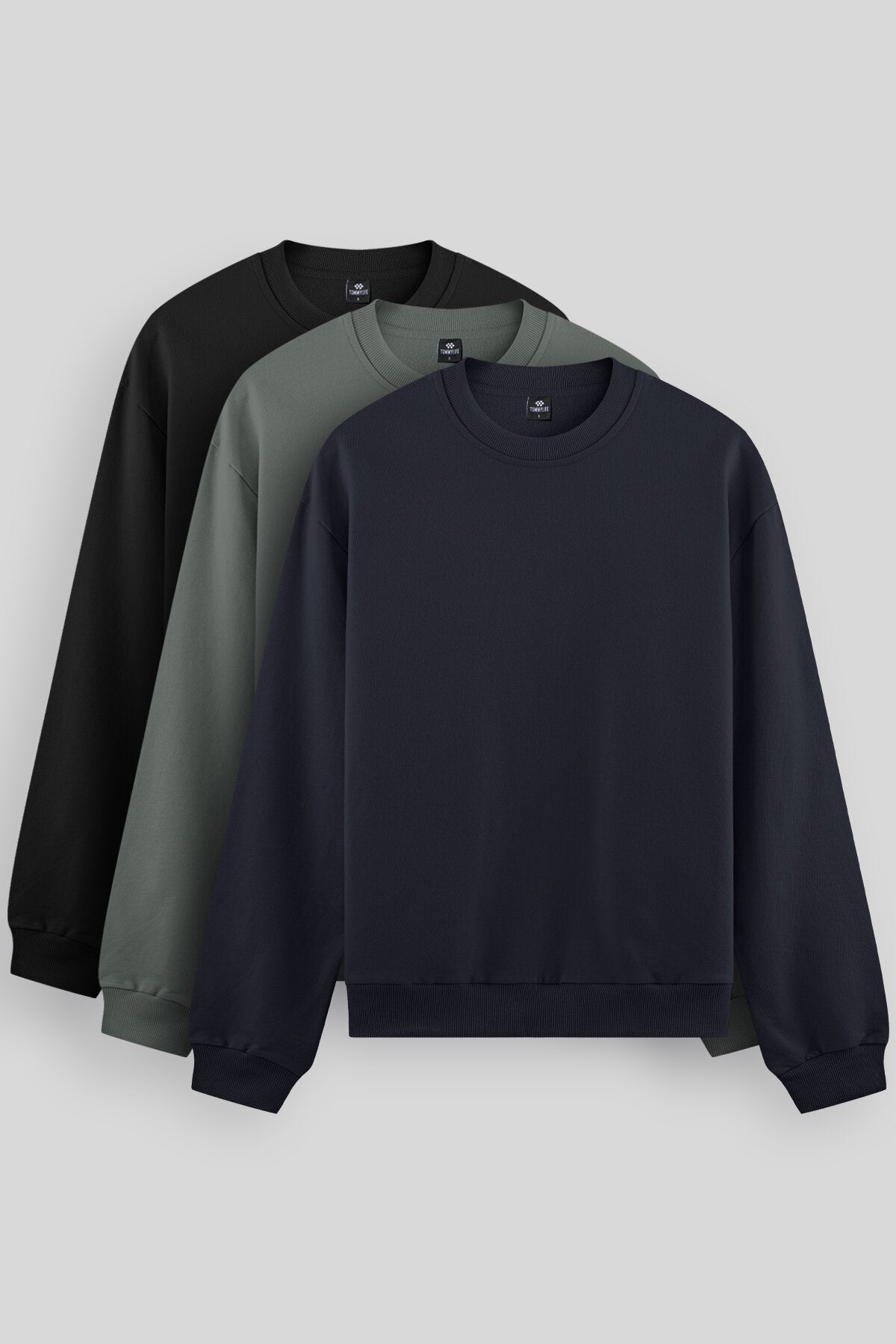 Image of Rahat Form Basic O Yaka  3'lü Paket Siyah-Lacivert-Çağla Erkek  Sweatshirt  88053