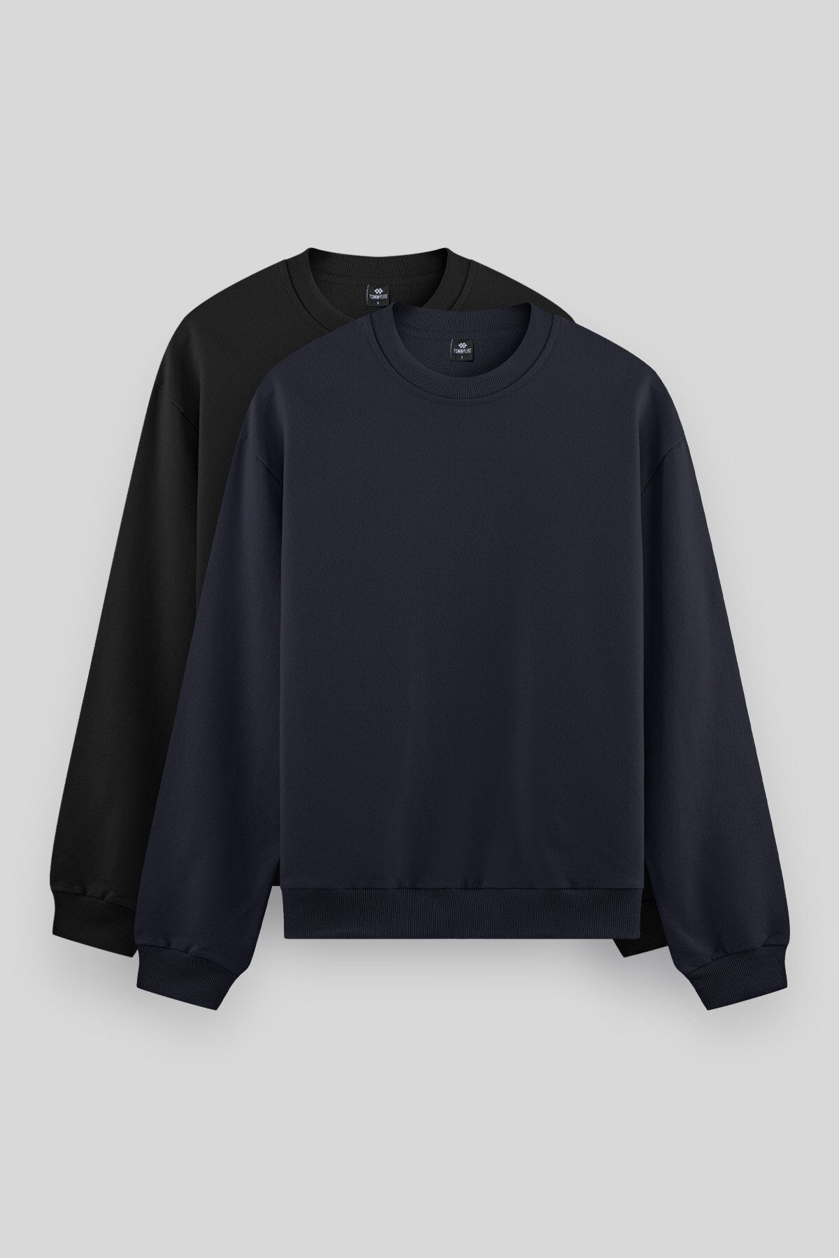 Image of Rahat Form Basic O Yaka 2'li Paket Siyah-Lacivert Erkek Sweatshirt - 88053
