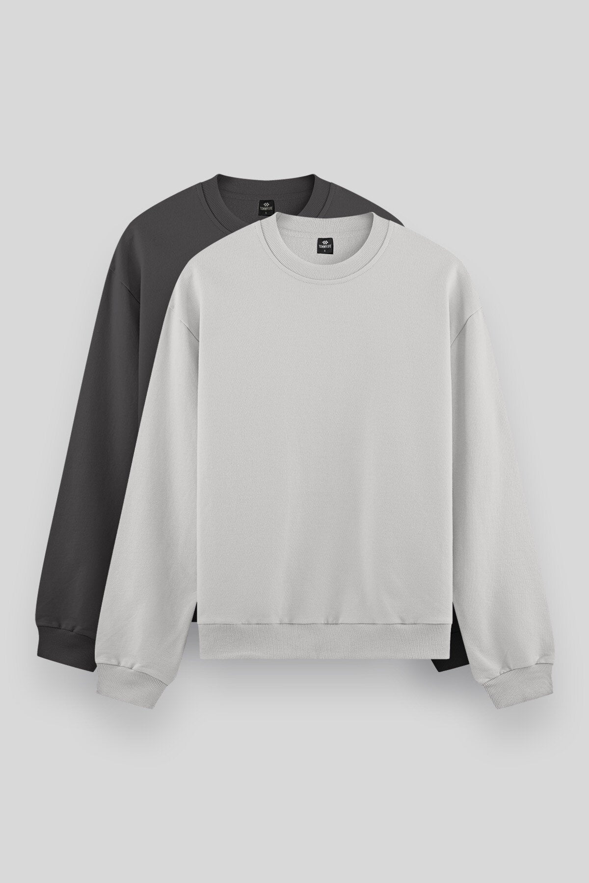 Image of Rahat Form Basic O Yaka 2'li Paket Koyu Gri-Taş Erkek Sweatshirt - 88053