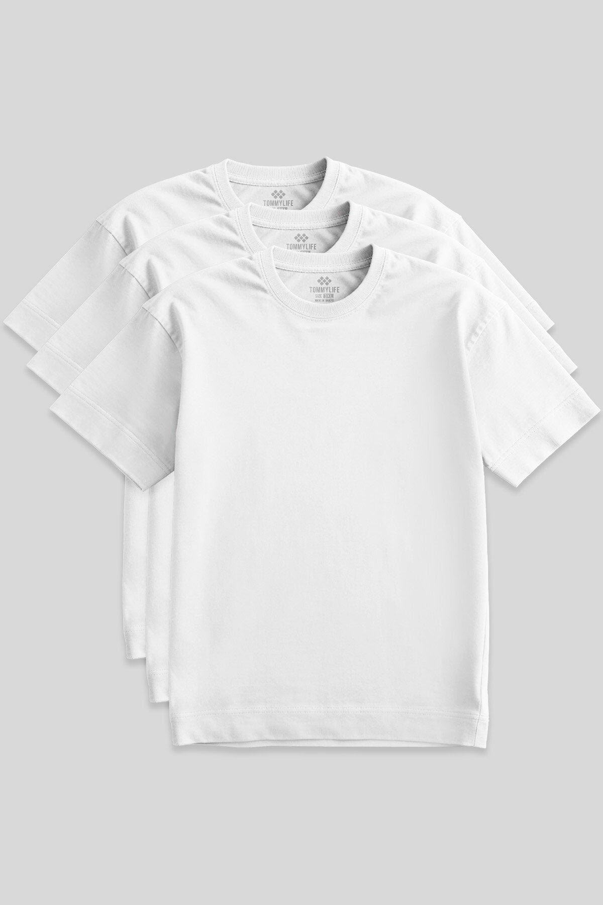 Image of Basic O Yaka Büyük Beden  3'lü Paket Beyaz Erkek T-Shirt  88072
