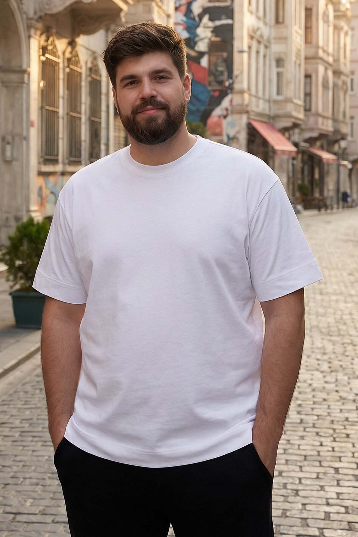 Image of Basic O Yaka Büyük Beden  3'lü Paket Siyah-Beyaz-Lacivert  Erkek T-Shirt  88072