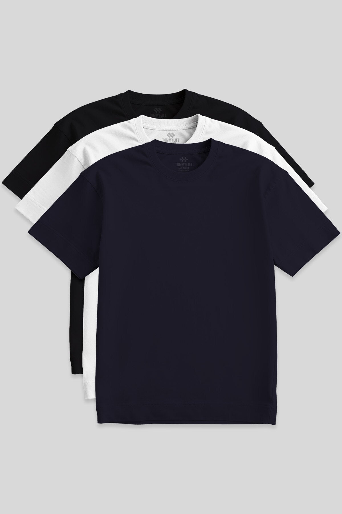 Image of Basic O Yaka Büyük Beden  3'lü Paket Siyah-Beyaz-Lacivert  Erkek T-Shirt  88072