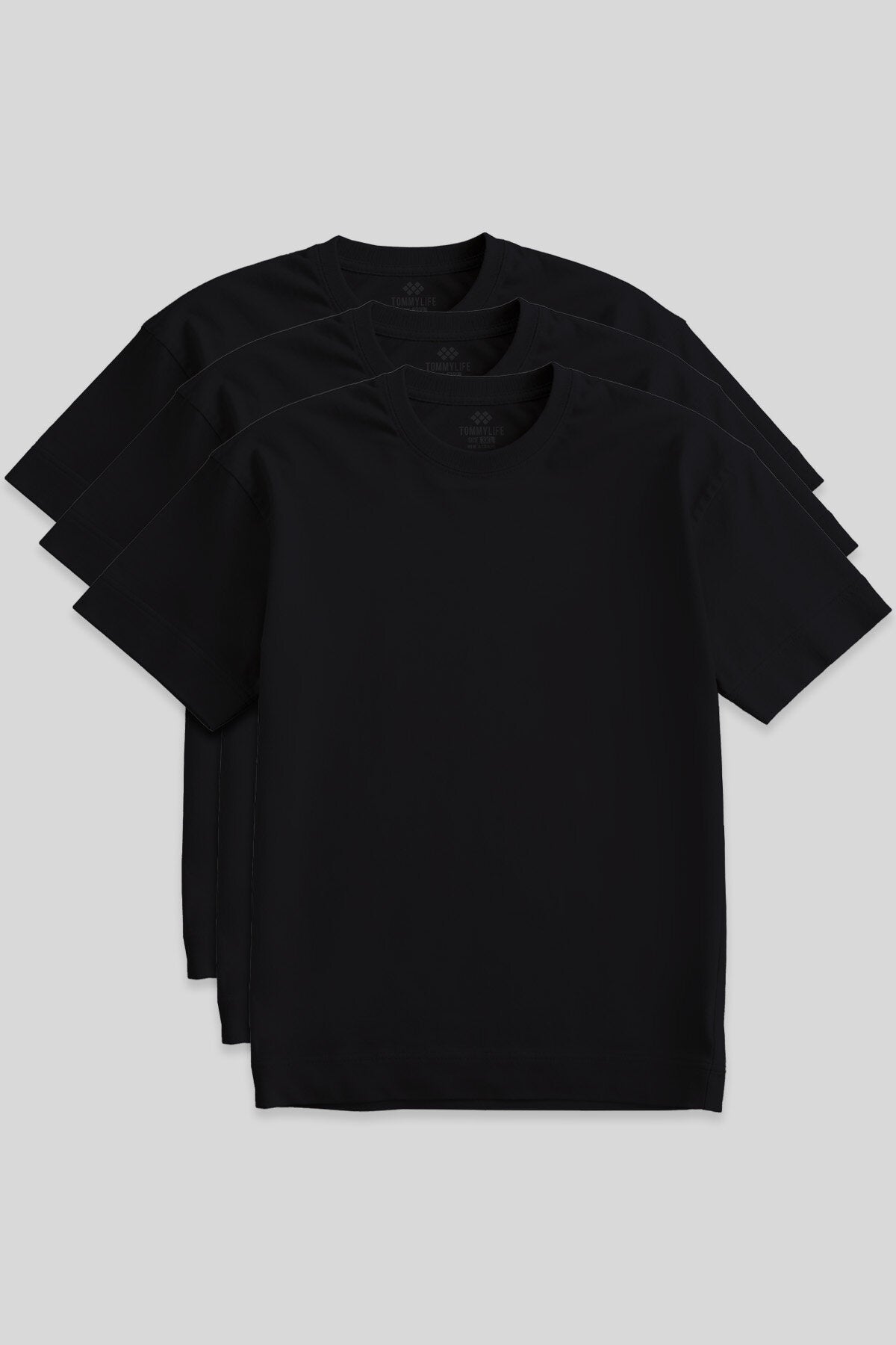Image of Basic O Yaka Büyük Beden  3'lü Paket Siyah Erkek T-Shirt  88072