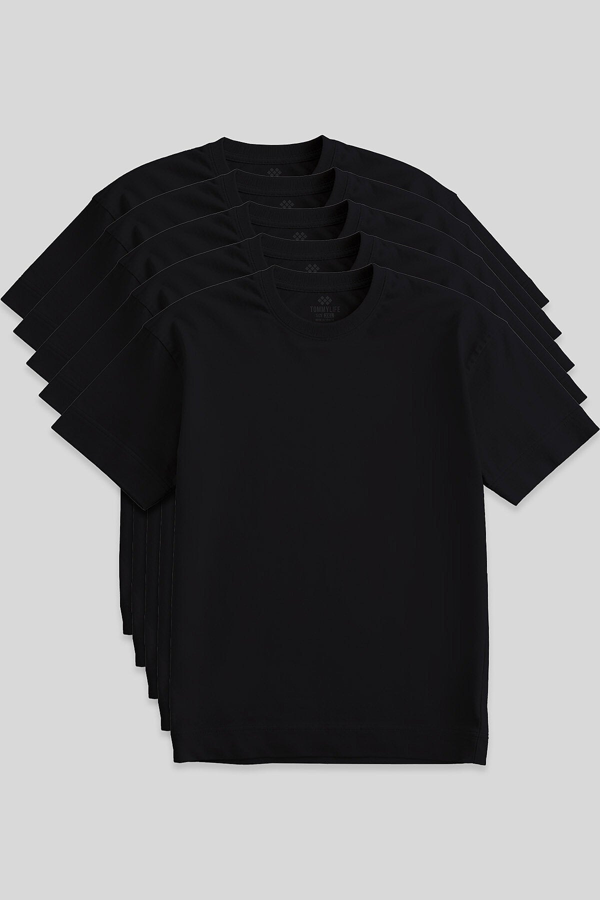 Image of Basic O Yaka Büyük Beden  5'li Paket Siyah Erkek T-Shirt  88072
