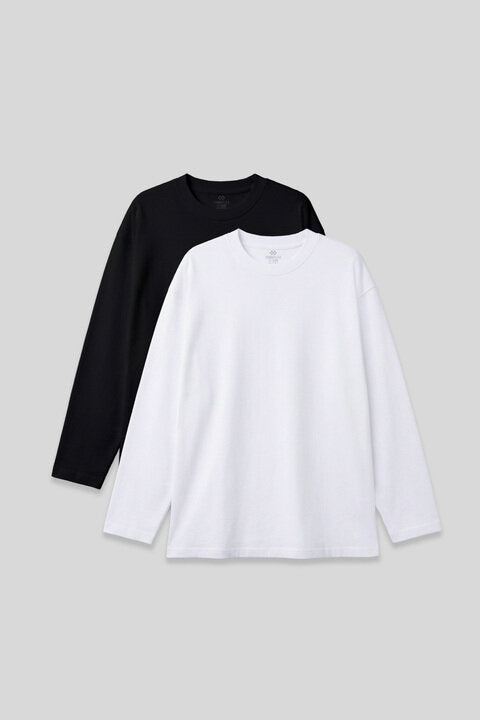 Image of Basic O Yaka Büyük Beden 2'li Paket Siyah - Beyaz Erkek T-Shirt - 88107
