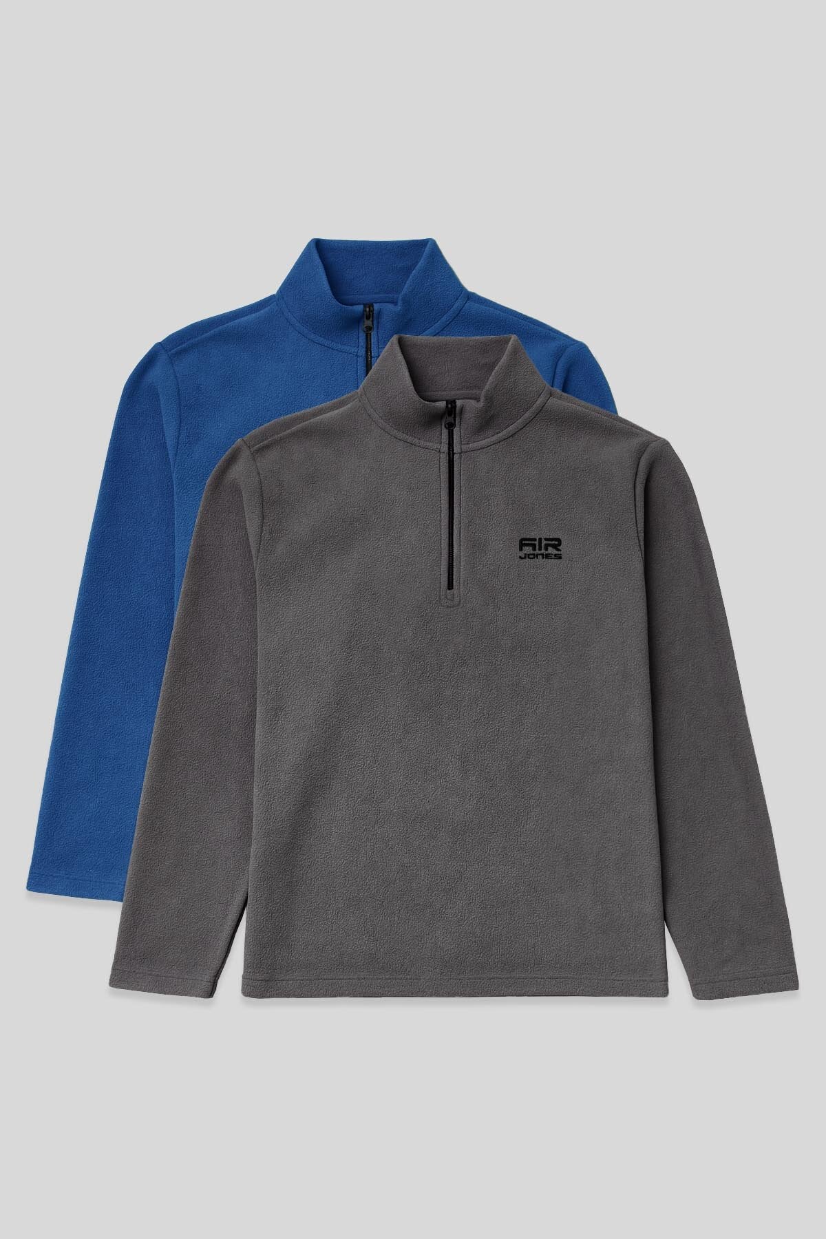 Image of Standart Kalıp Dik Yaka 2'li Paket Koyu Gri-Parlament Erkek Polar Sweatshirt - 88310