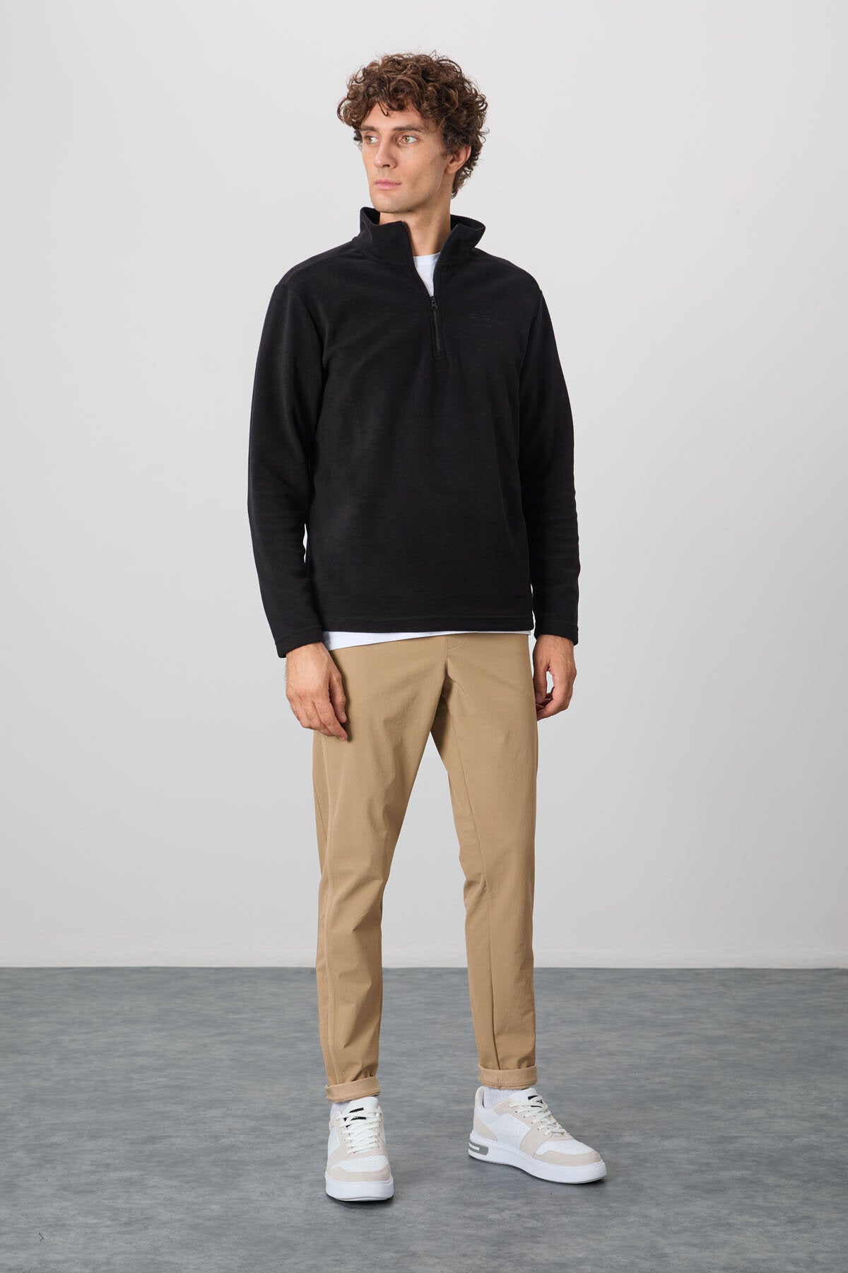 Image of Standart Kalıp Dik Yaka 2'li Paket Siyah-Çağla Erkek Polar Sweatshirt - 88310