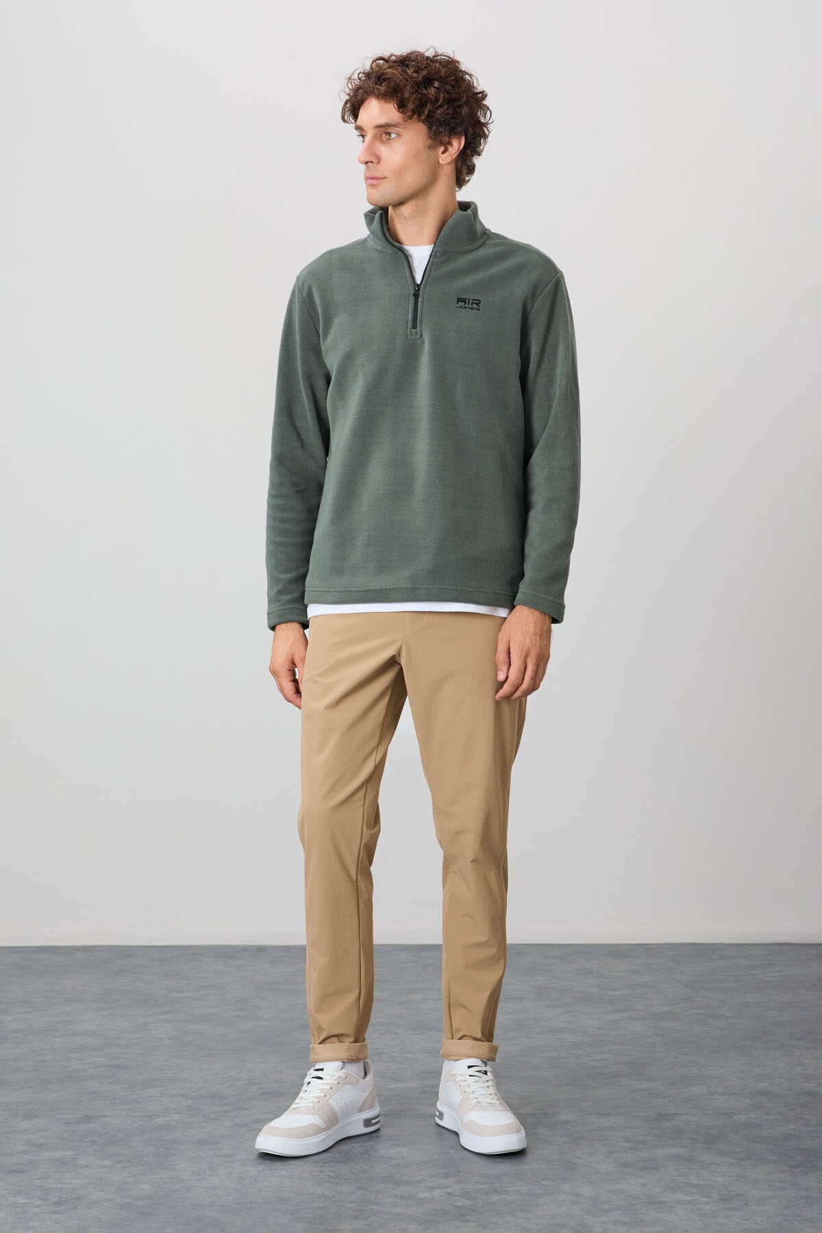 Image of Standart Kalıp Dik Yaka 2'li Paket Siyah-Çağla Erkek Polar Sweatshirt - 88310