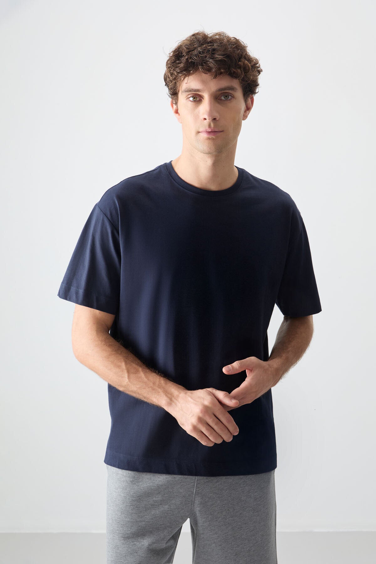 Image of Oversize Fit Basic 2'li Paket Lacivert-Fiesta Erkek T-Shirt - 88353