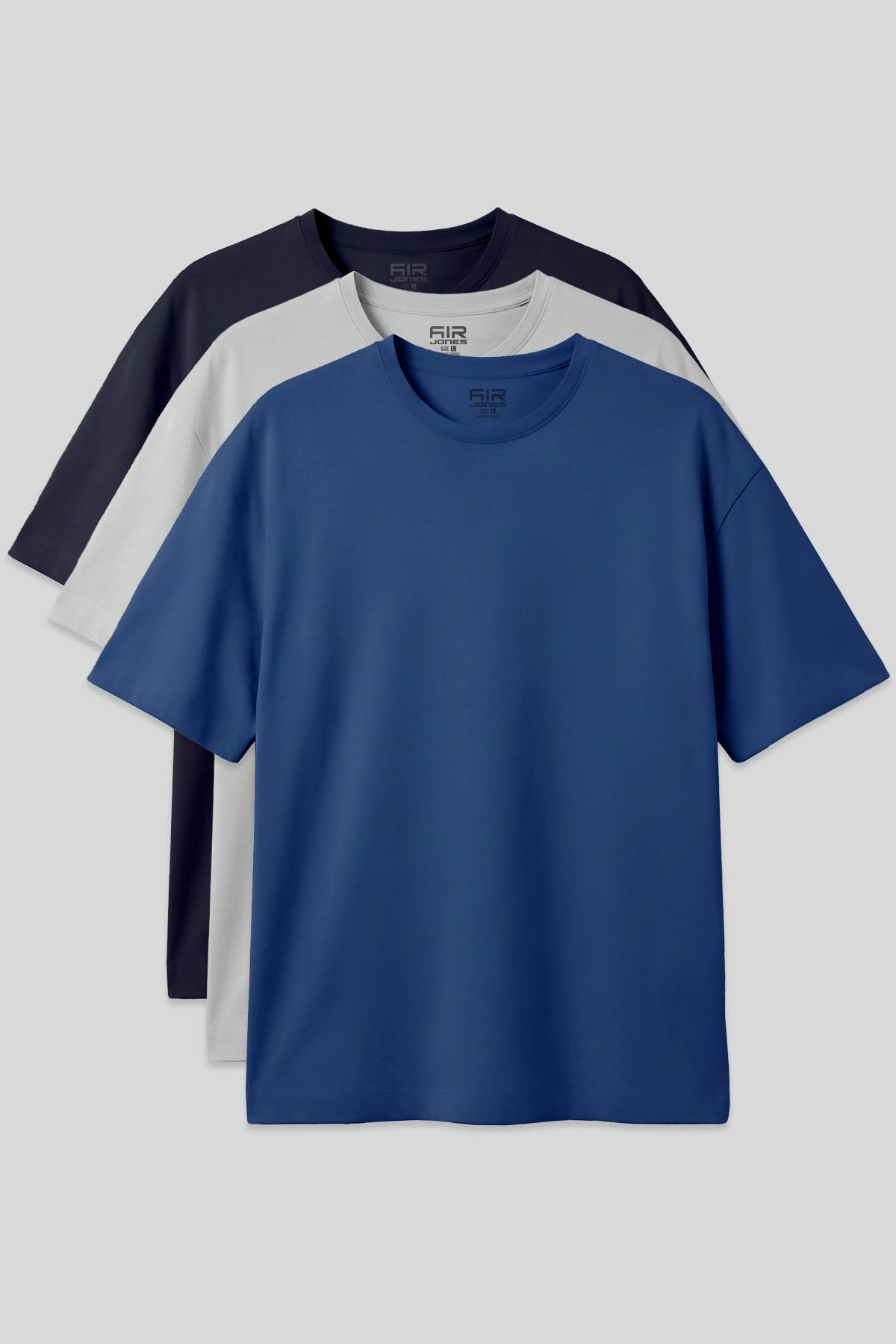 Image of Oversize Fit Basic 3'lü Paket Lacivert-Taş-Parlament Erkek T-Shirt - 88353