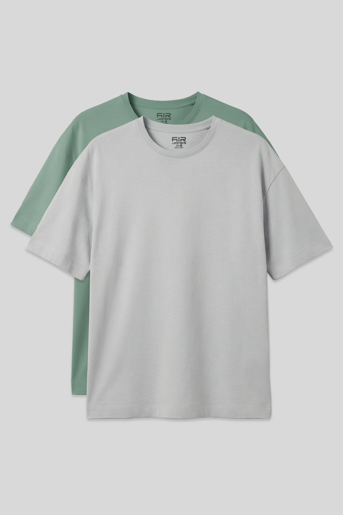 Image of Oversize Fit Basic 2'li Paket Taş-Açık Yeşil Erkek T-Shirt - 88353