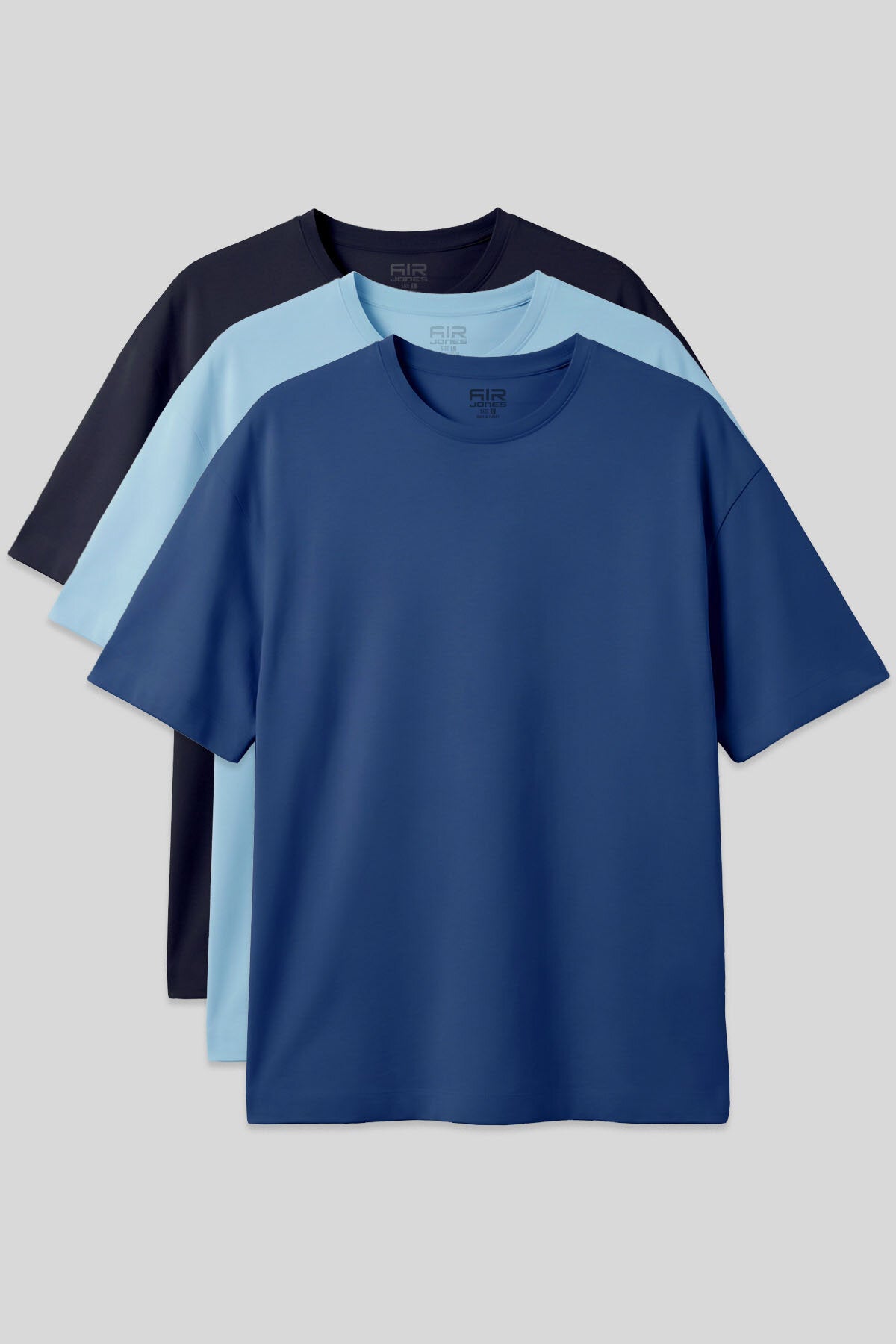 Image of Basic Oversize O Yaka 3'lü Paket Lacivert-Açık Mavi-Parlament Erkek T-Shirt - 88377