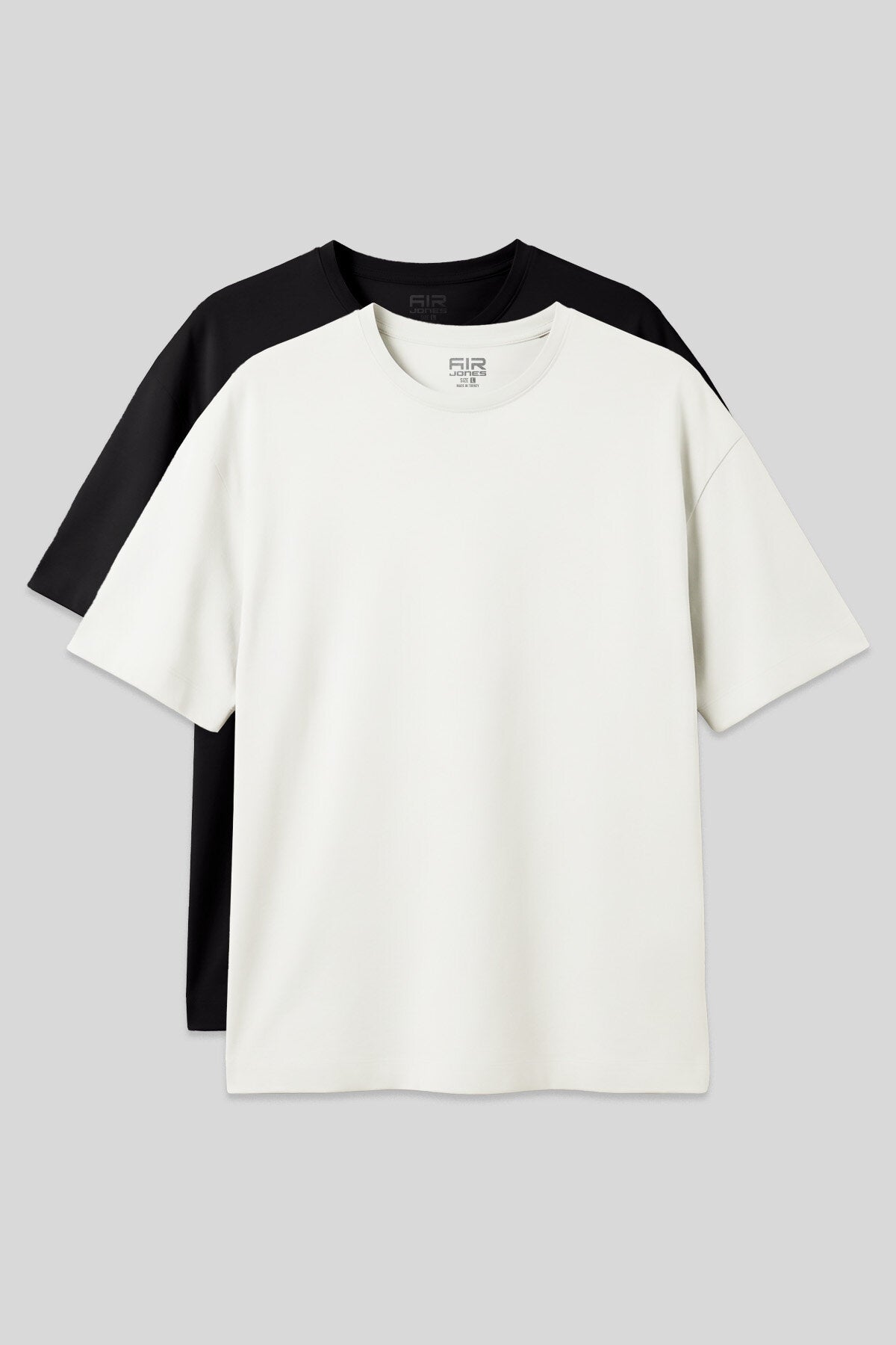 Image of Basic Oversize O Yaka 2'li Paket Siyah-Ekru Erkek T-Shirt - 88377