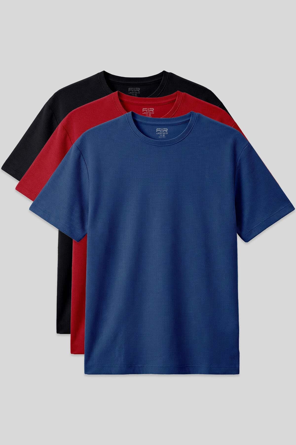 Image of Oversize Fit Basic 3'lü Paket Siyah-Kırmızı-Parlament Erkek T-Shirt - 88379