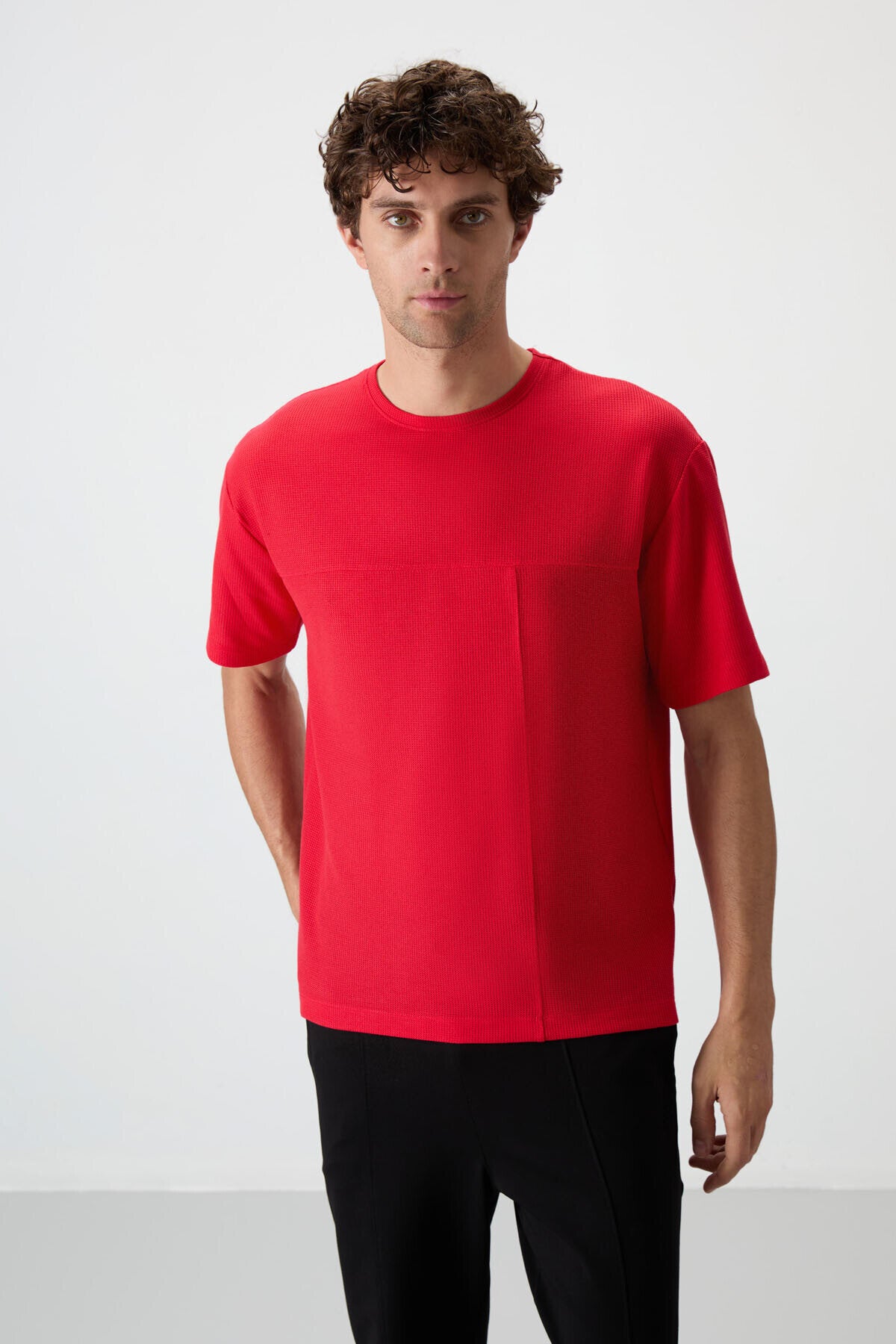 Image of Oversize Fit Basic 3'lü Paket Siyah-Kırmızı-Parlament Erkek T-Shirt - 88380