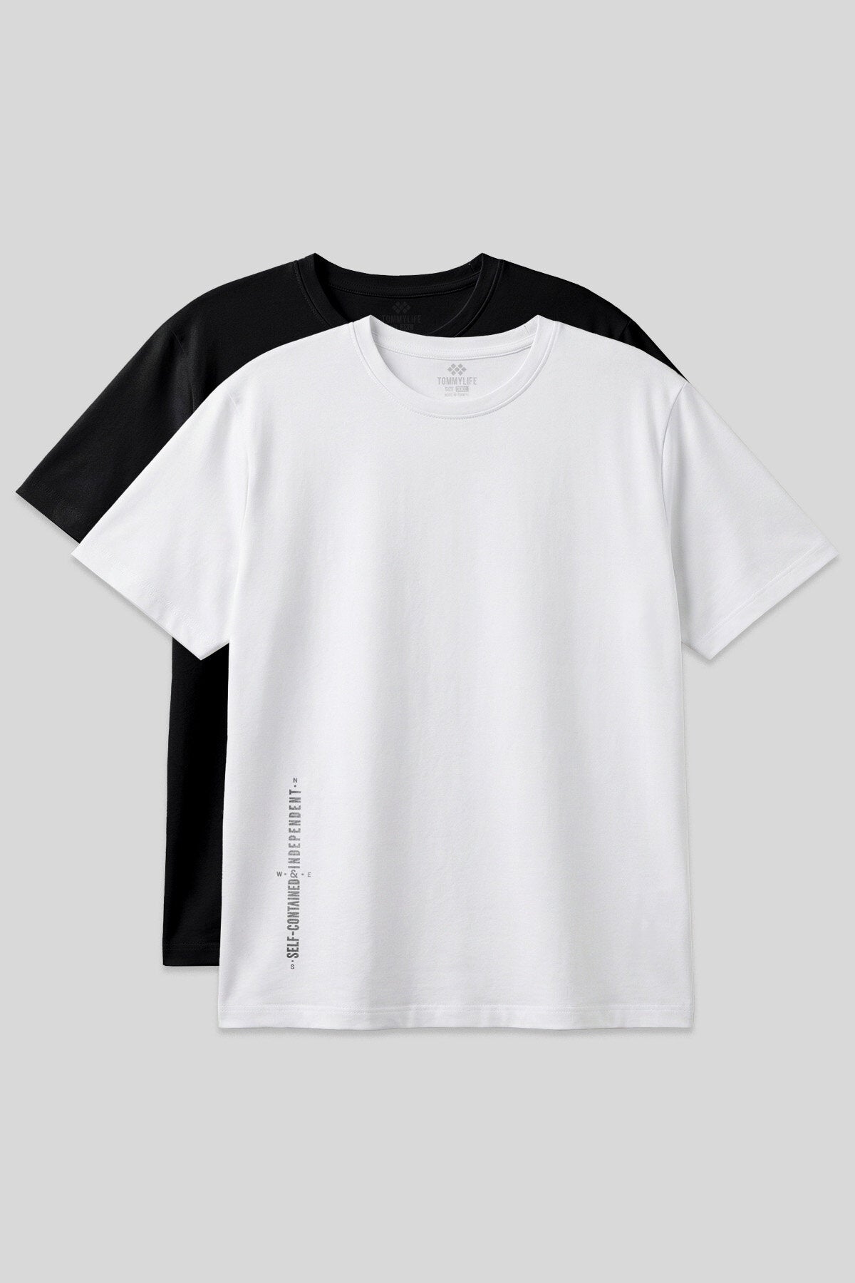 Image of Baskılı Rahat Form 2'li Paket Siyah-Beyaz Büyük Beden Erkek T-Shirt - 88472