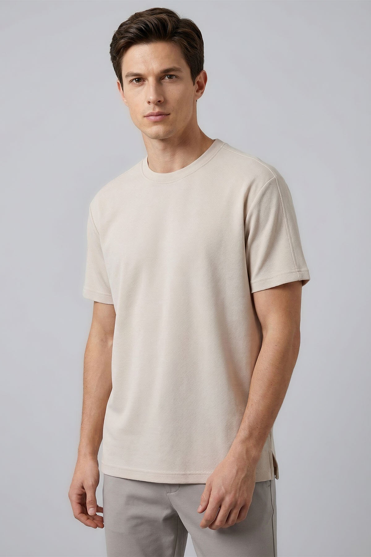 Image of Rahat Form O Yaka 2'li Paket Bej-Kahverengi Erkek T-Shirt - 88495