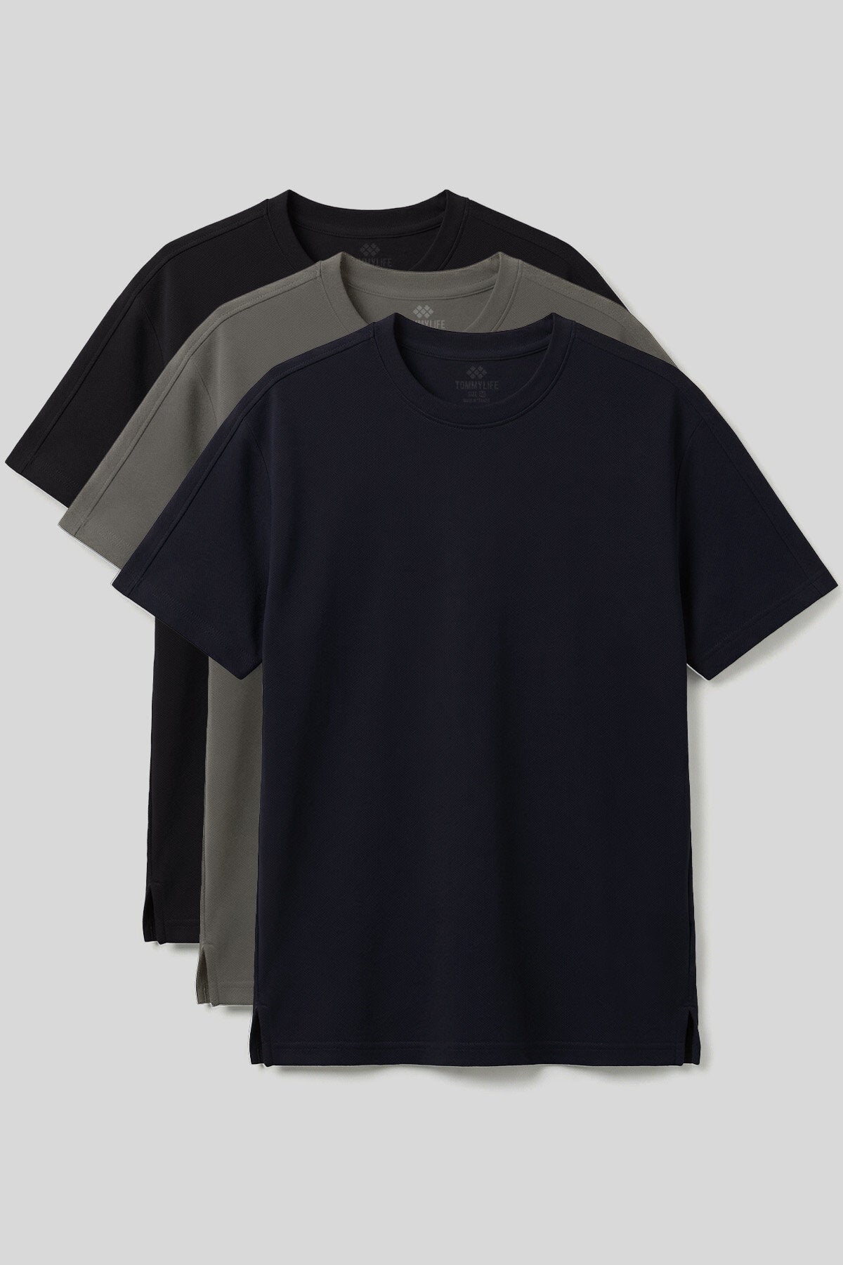 Image of Rahat Form O Yaka 3'lü Paket Siyah-Haki-Lacivert Erkek T-Shirt - 88495