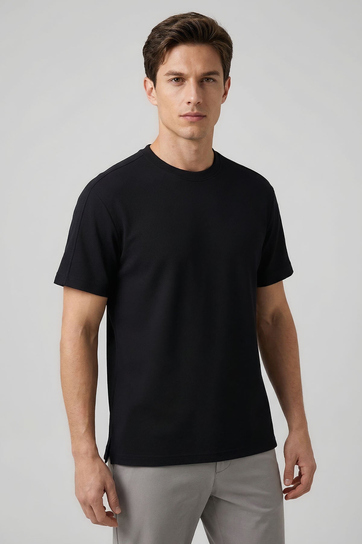 Image of Rahat Form O Yaka 2'li Paket Siyah-Haki Erkek T-Shirt - 88495