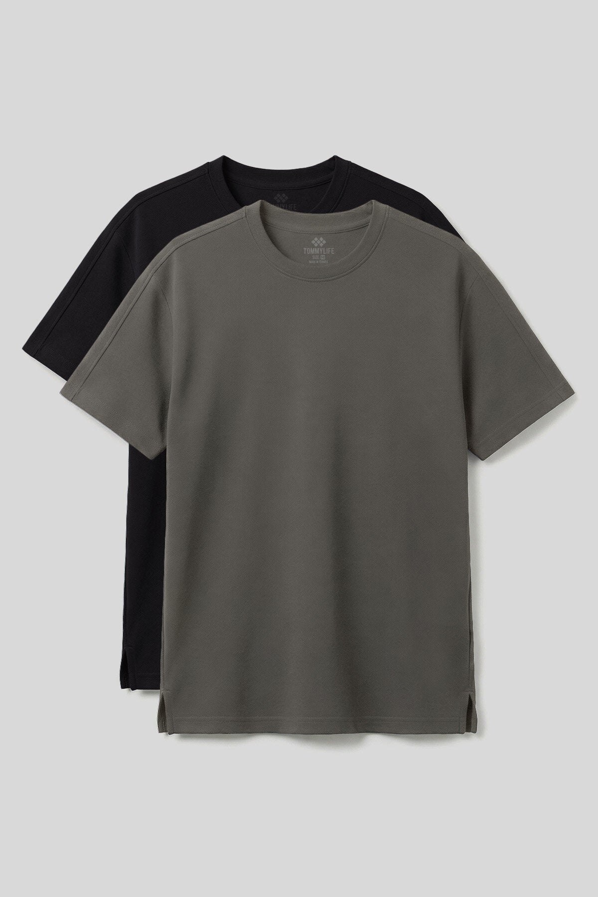 Image of Rahat Form O Yaka 2'li Paket Siyah-Haki Erkek T-Shirt - 88495