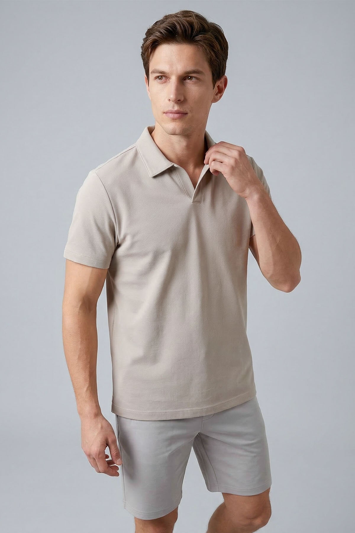 Image of Rahat Form Polo Yaka 2'li Paket Bej-Kahverengi Erkek T-Shirt - 88496