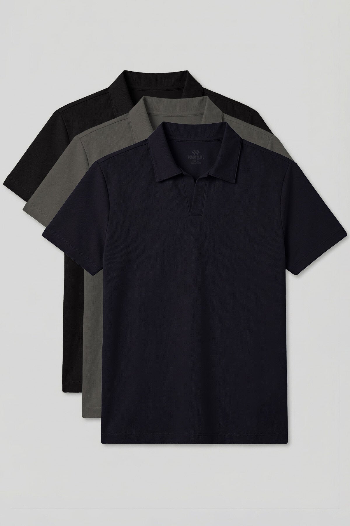 Image of Rahat Form Polo Yaka 3'lü Paket Siyah-Haki-Lacivert Erkek T-Shirt - 88496