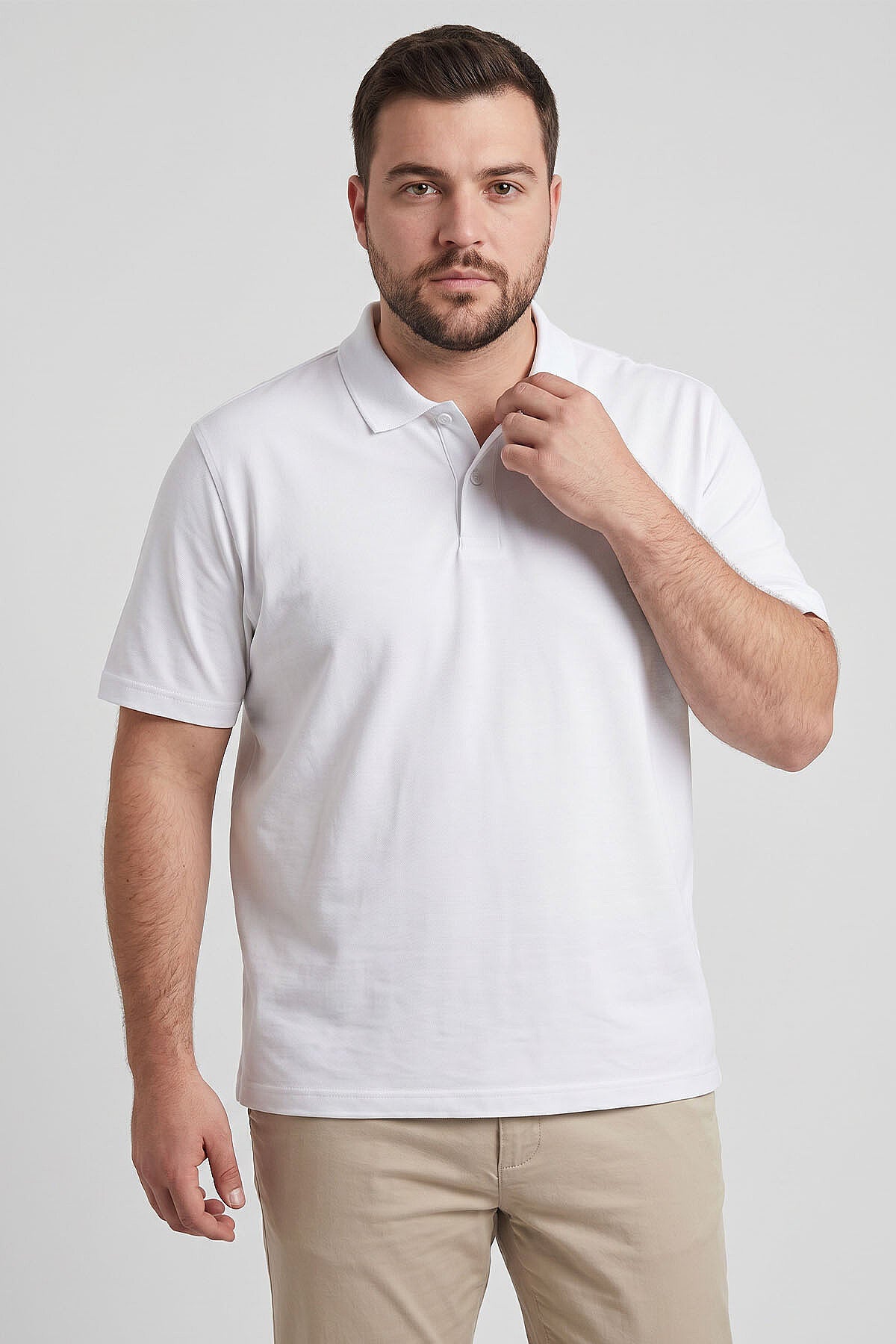 Image of Polo Yaka Büyük Beden 2'li Paket Beyaz Erkek T-Shirt - 88511