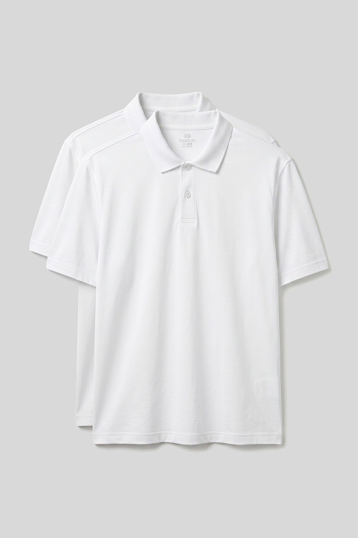Image of Polo Yaka Büyük Beden 2'li Paket Beyaz Erkek T-Shirt - 88511