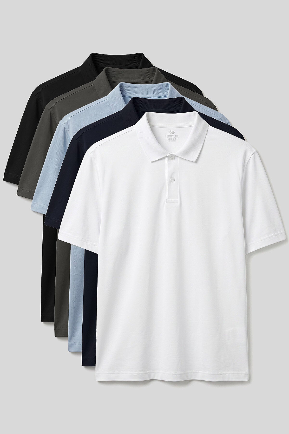 Image of Polo Yaka Büyük Beden 5'li Paket Erkek T-Shirt - 88511