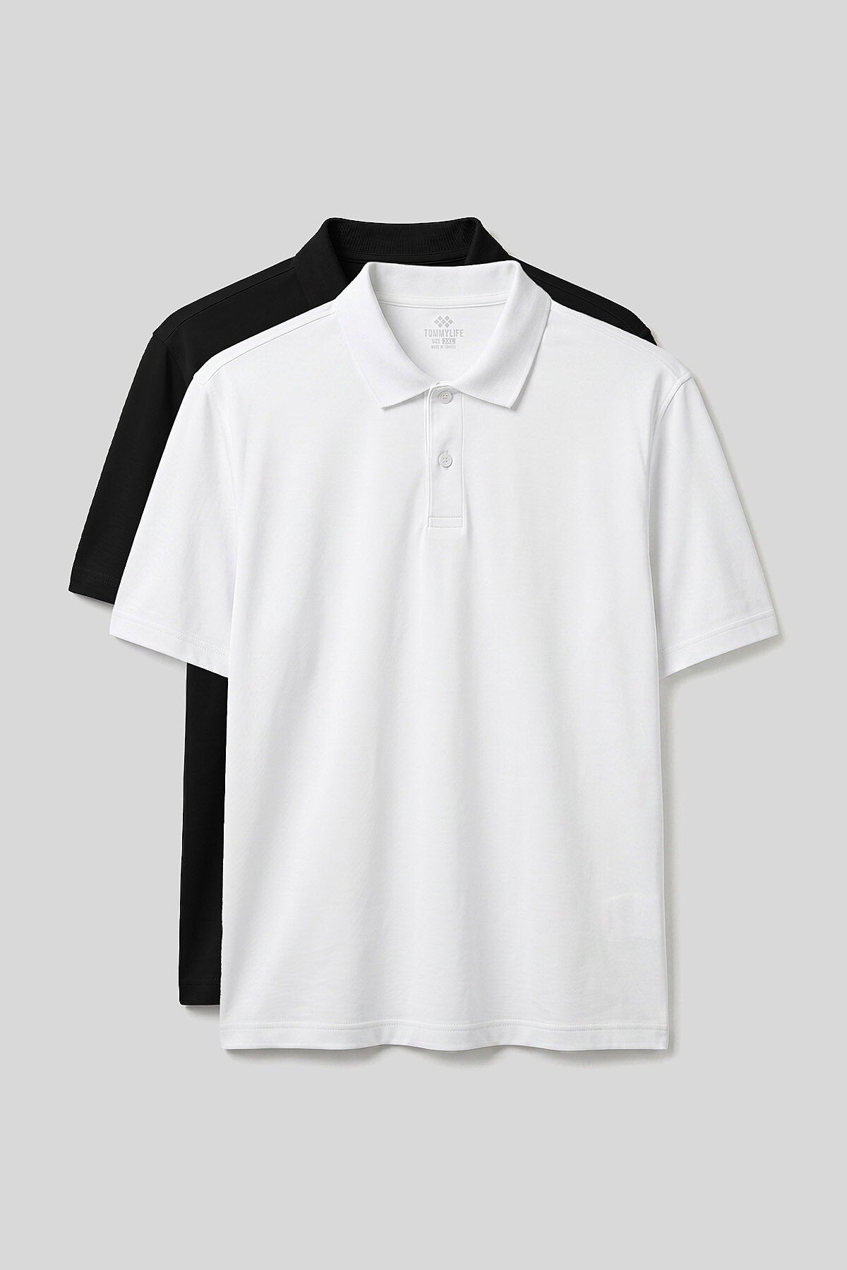 Image of Polo Yaka Büyük Beden 2'li Paket Siyah-Beyaz Erkek T-Shirt - 88511