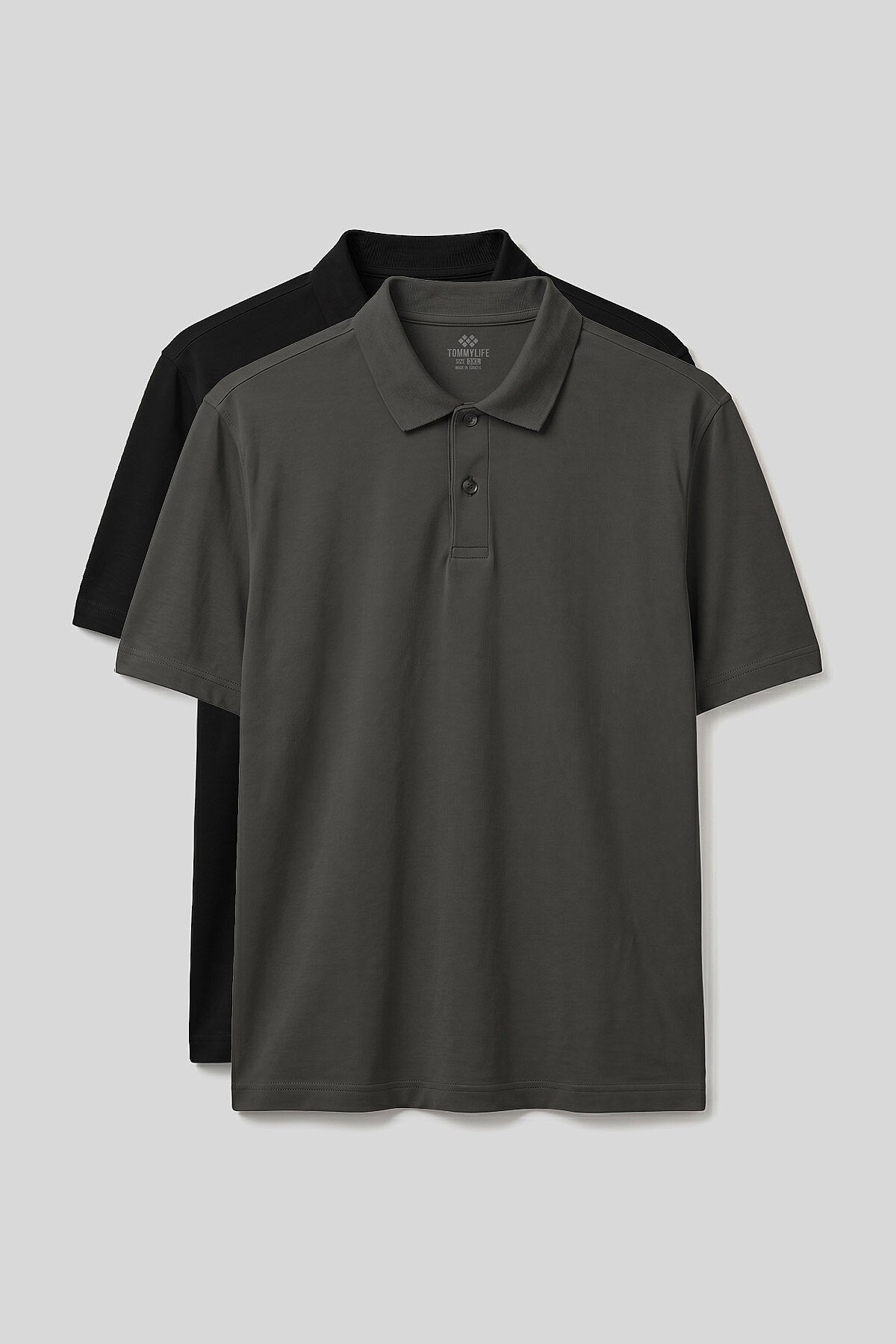 Image of Polo Yaka Büyük Beden 2'li Paket Siyah-Haki Erkek T-Shirt - 88511
