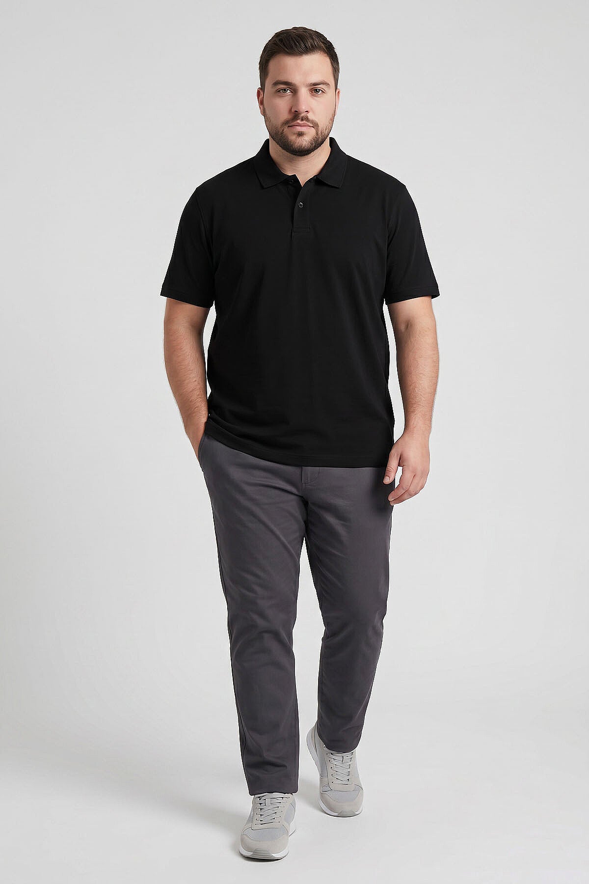 Image of Polo Yaka Büyük Beden 2'li Paket Siyah Erkek T-Shirt - 88511