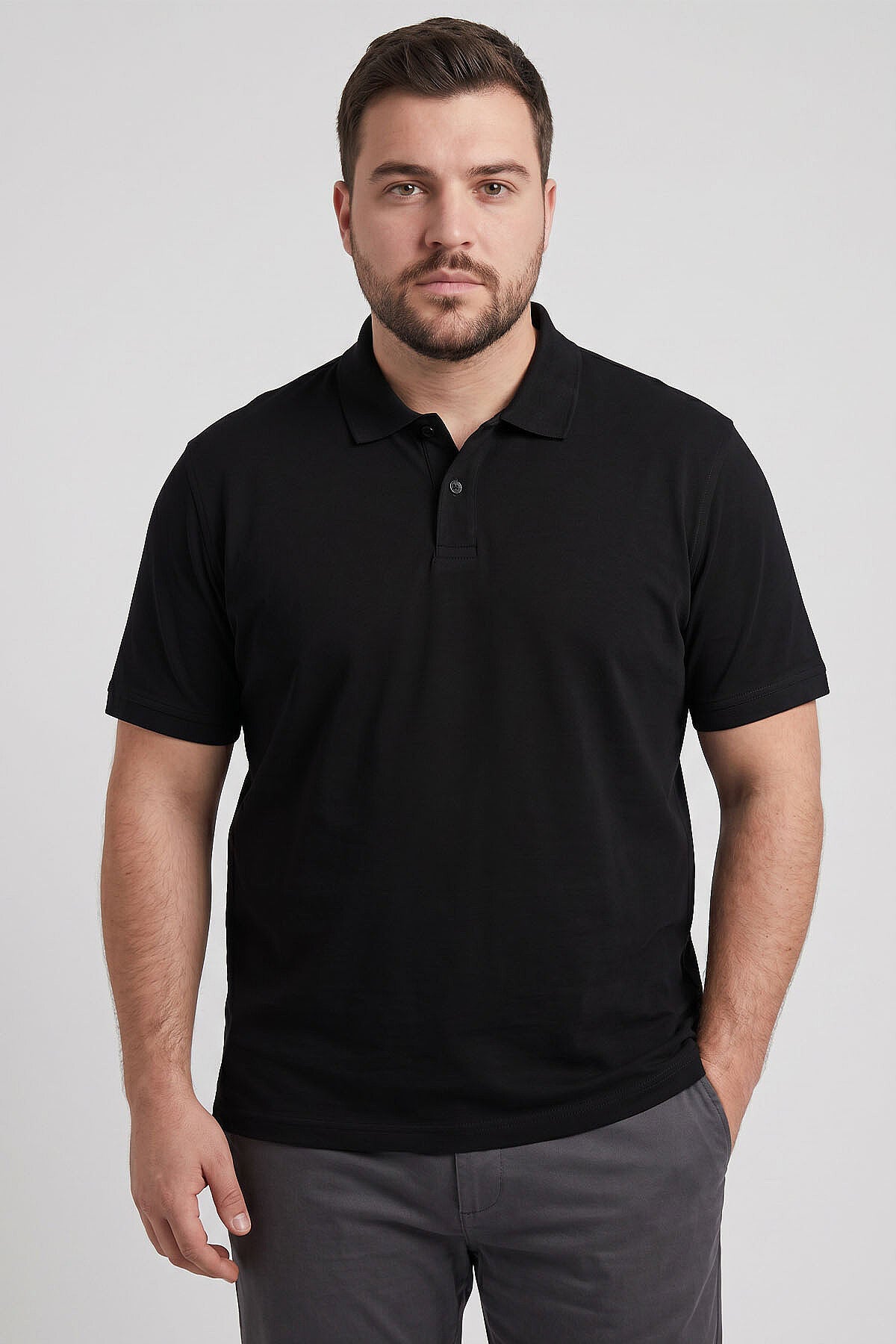 Image of Polo Yaka Büyük Beden 2'li Paket Siyah Erkek T-Shirt - 88511