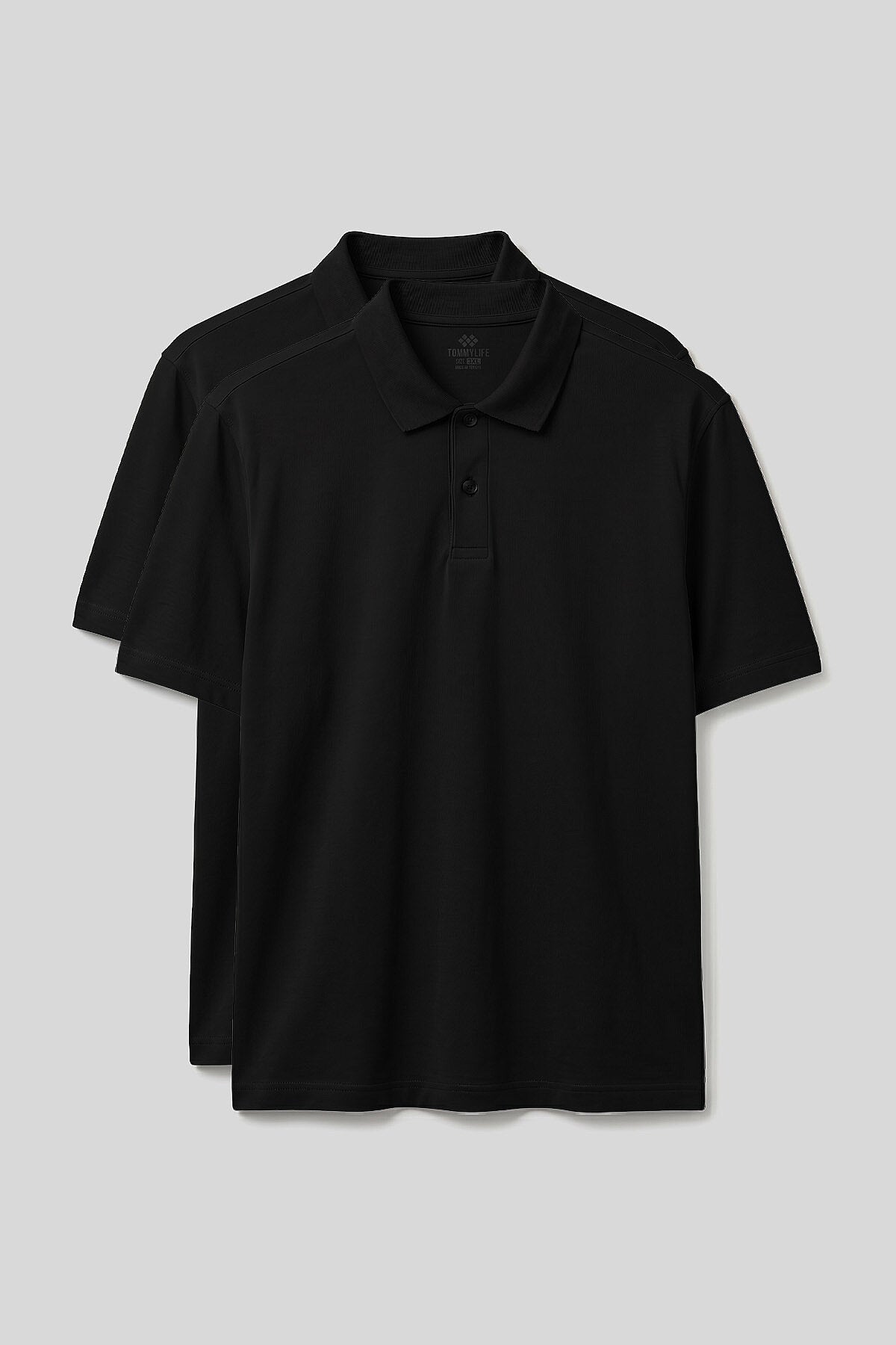 Image of Polo Yaka Büyük Beden 2'li Paket Siyah Erkek T-Shirt - 88511