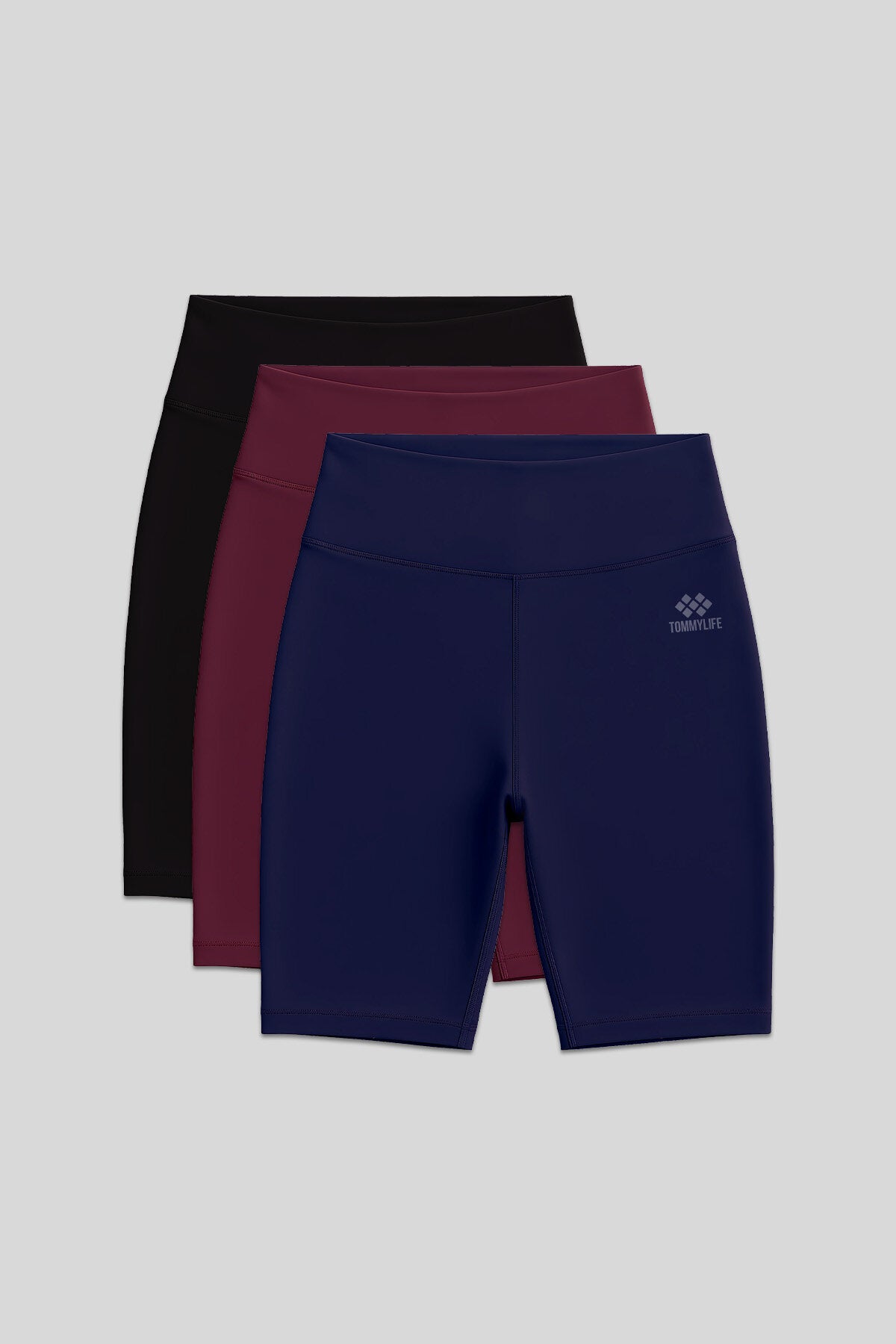 Image of Slim Fit 3'lü Paket Siyah-İndigo-Bordo Kadın Kısa Biker Tayt - 91007