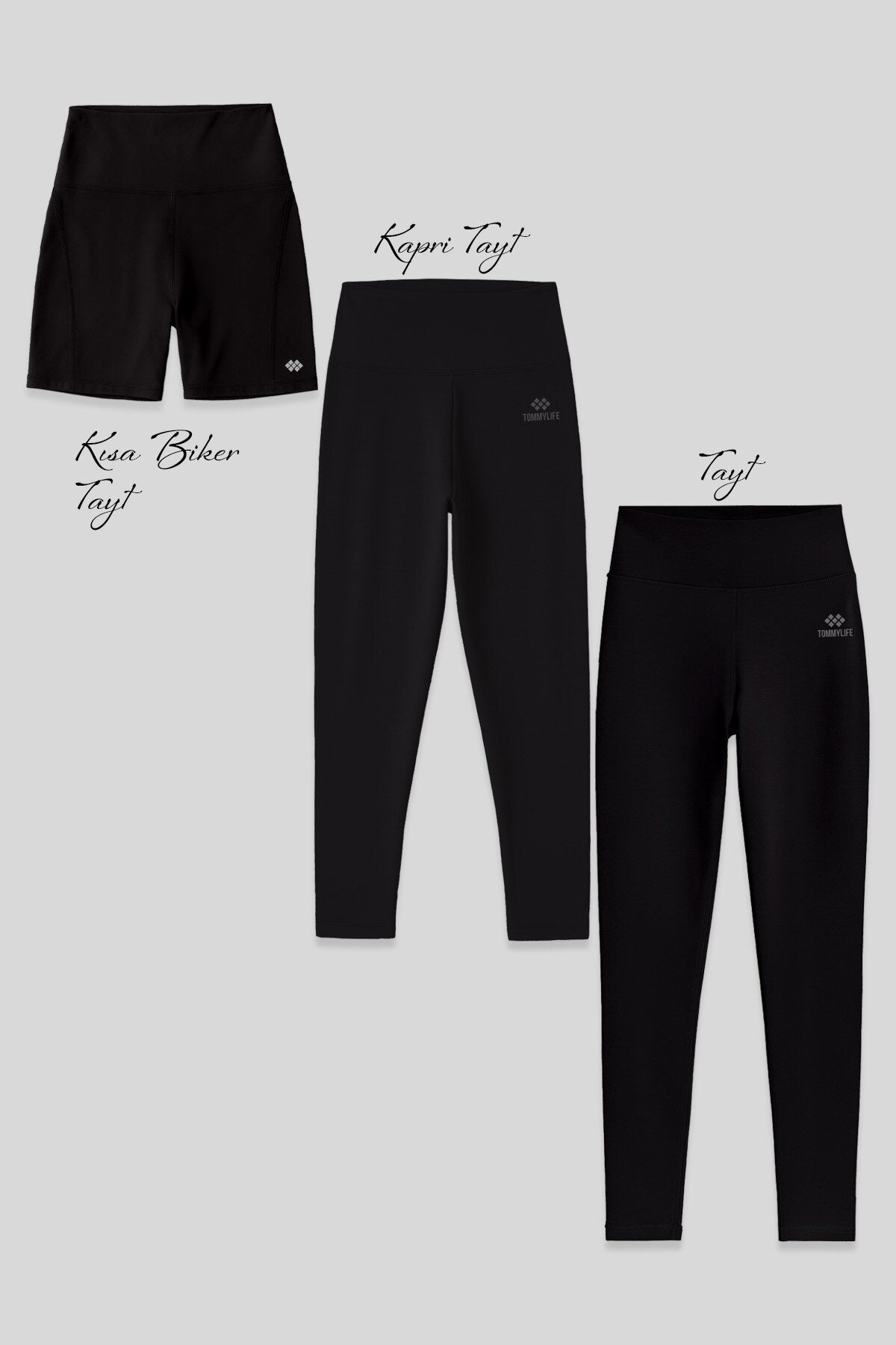 Image of Slim Fit Yüksek Bel 3'lü Paket Siyah Kadın Tayt