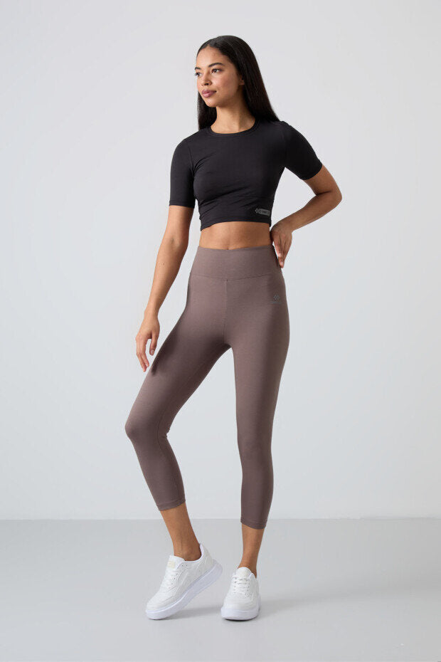Image of Slim Fit 3'lü Paket İndigo-Gül Kurusu-Kahverengi Kadın Kapri Tayt - 93097