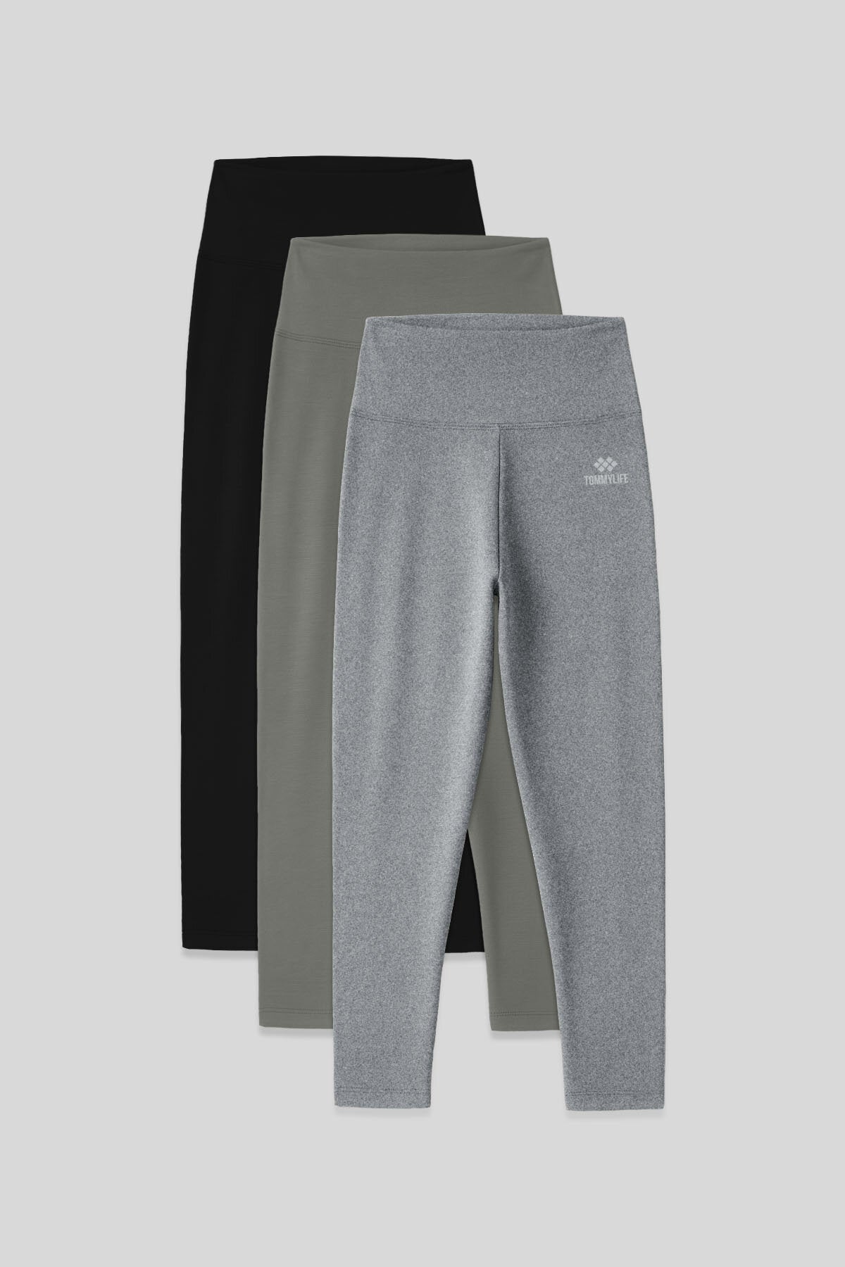 Image of Slim Fit 3'lü Paket Siyah-Çağla-Gri Melanj Kadın Kapri Tayt - 93097