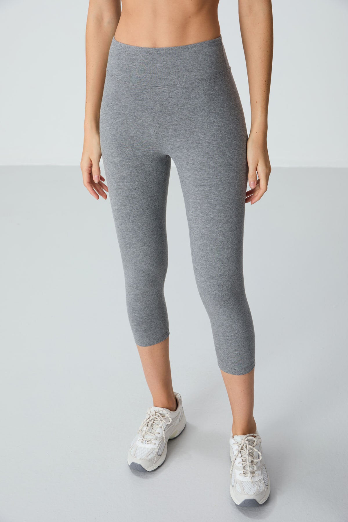 Image of Slim Fit 2'li Paket Siyah-Gri Melanj Kadın Kapri Tayt - 93097