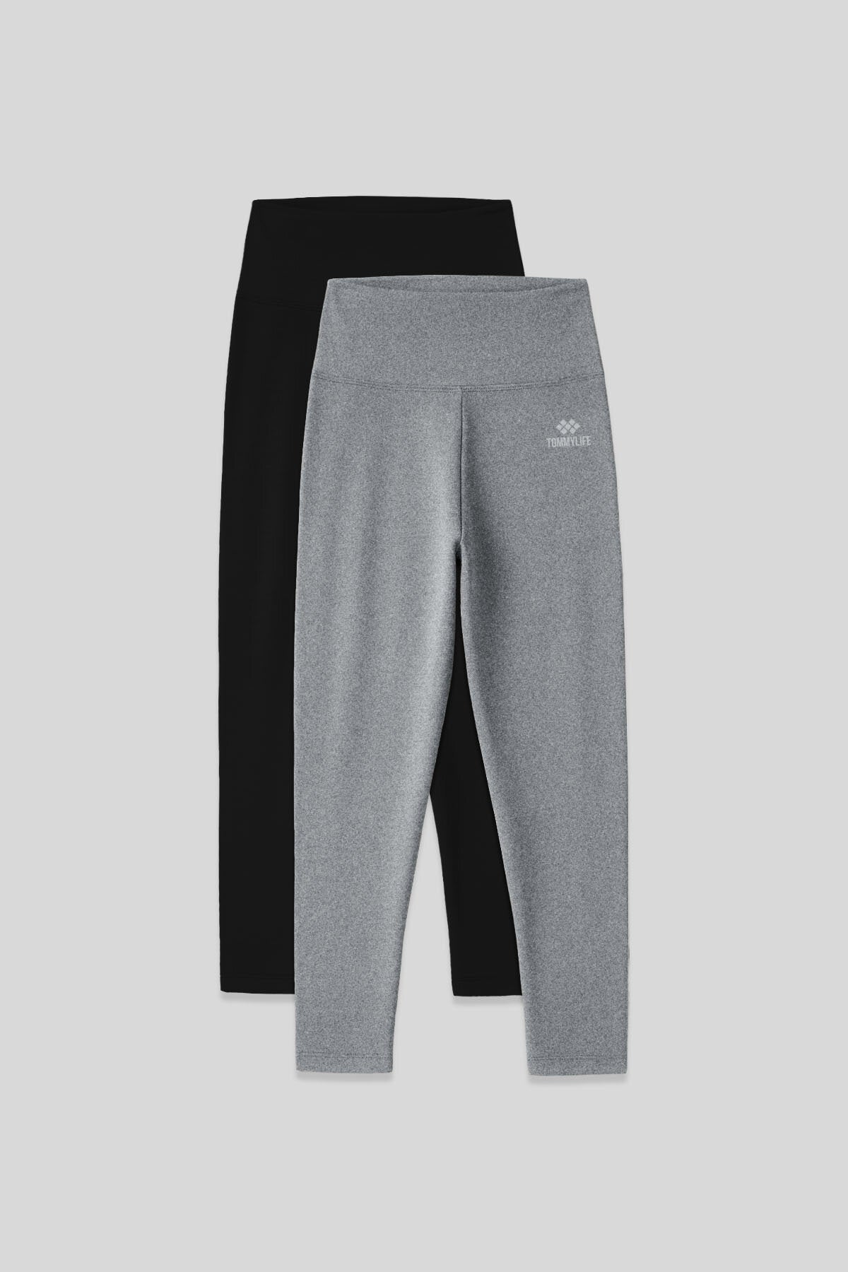 Image of Slim Fit 2'li Paket Siyah-Gri Melanj Kadın Kapri Tayt - 93097
