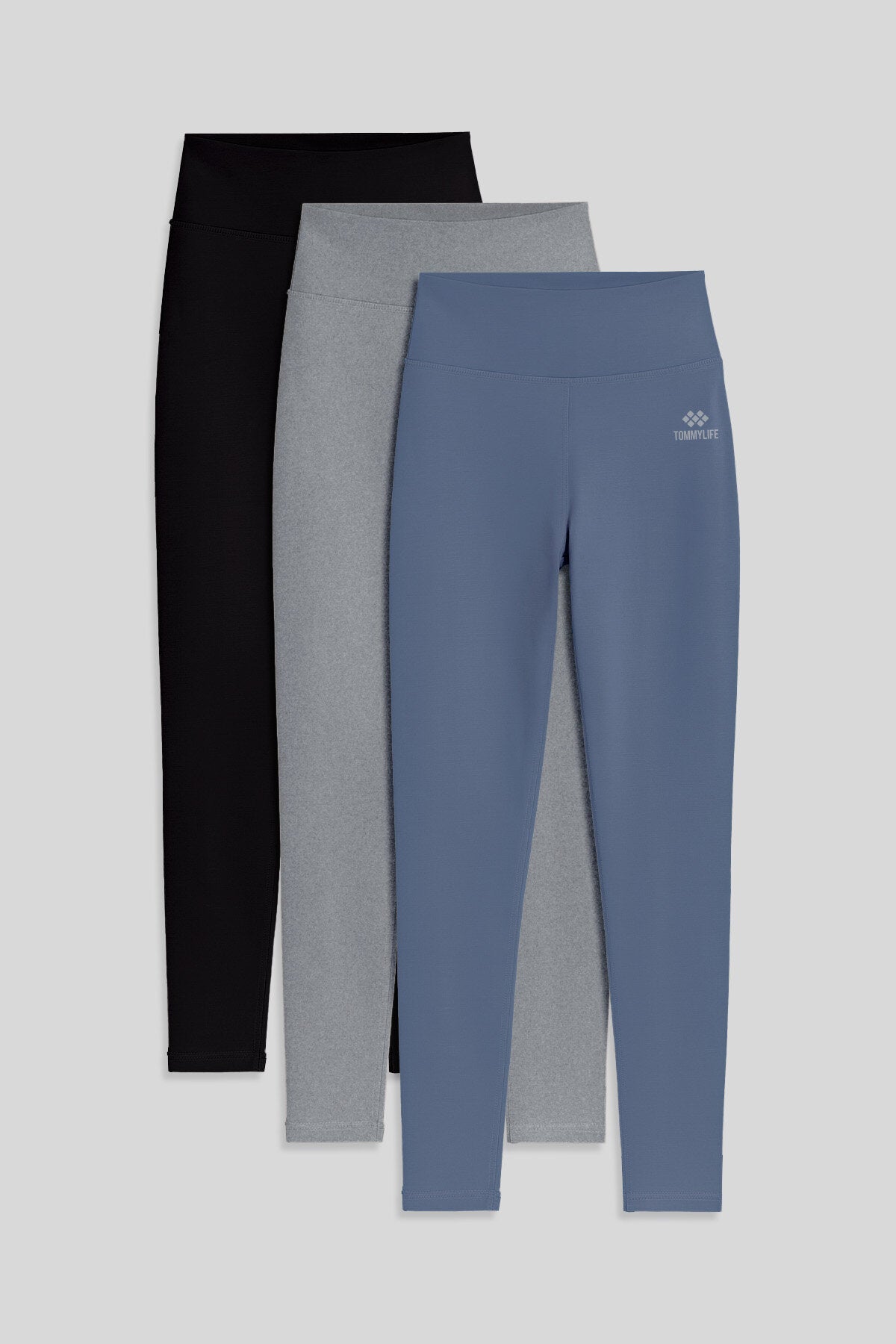 Image of Slim Fit 3'lü Paket Siyah-Gri Melanj-Petrol Kadın Tayt - 94011