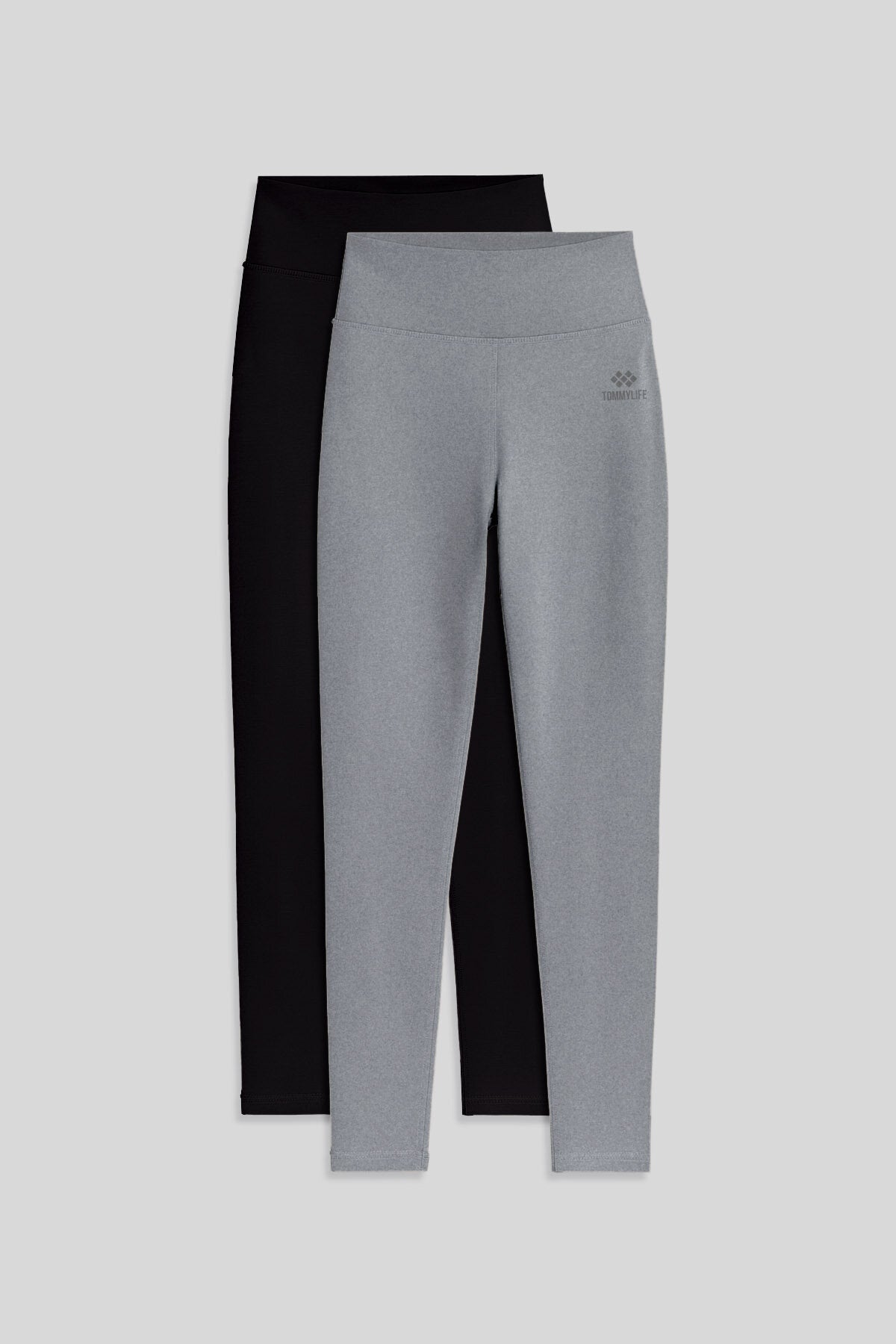 Image of Slim Fit 2'li Paket Siyah-Gri Melanj Kadın Tayt - 94011