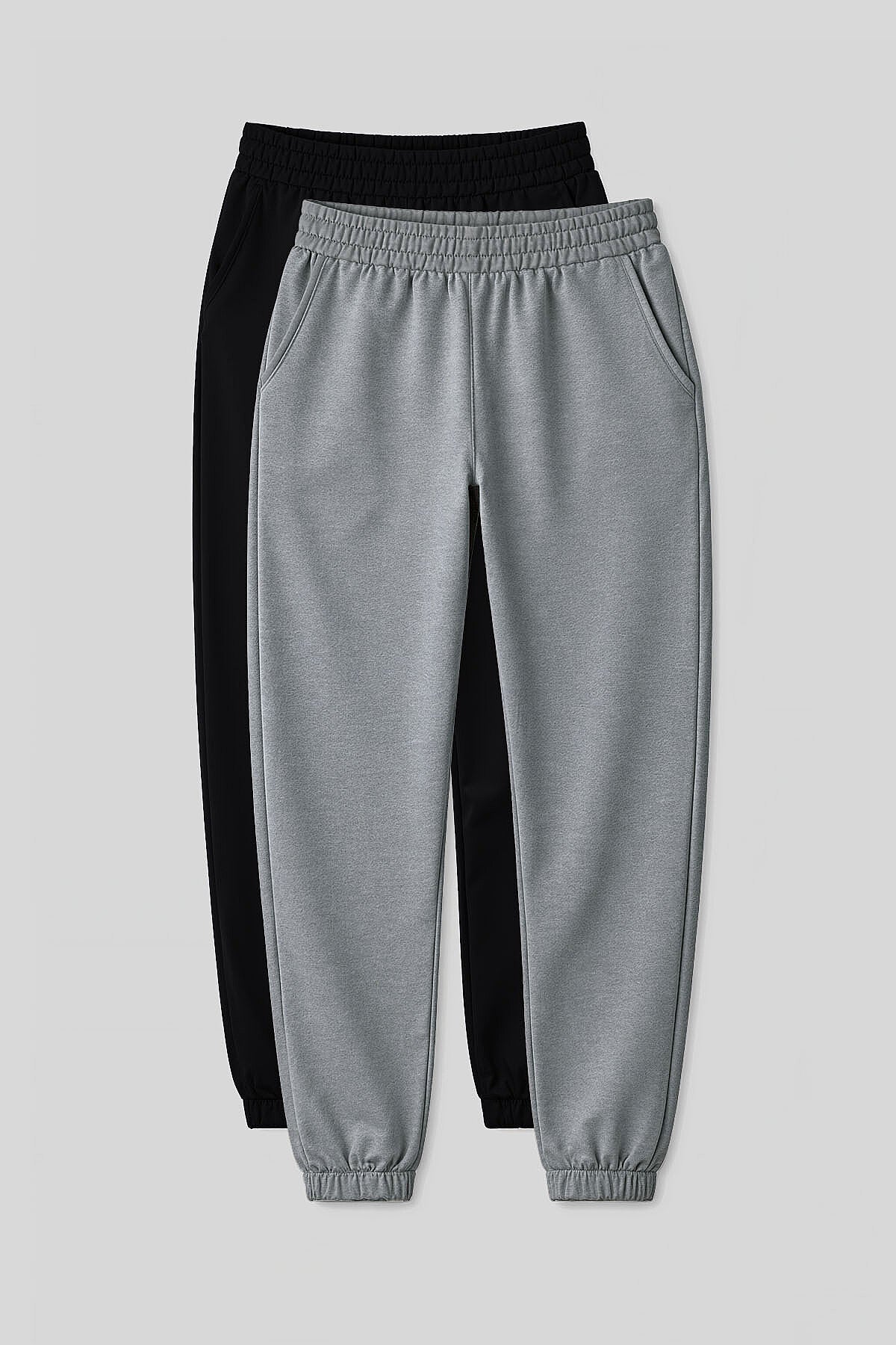 Image of Pantaloni de trening pentru femei, croială confortabilă, set de 2, negru-gri melanj - 94583