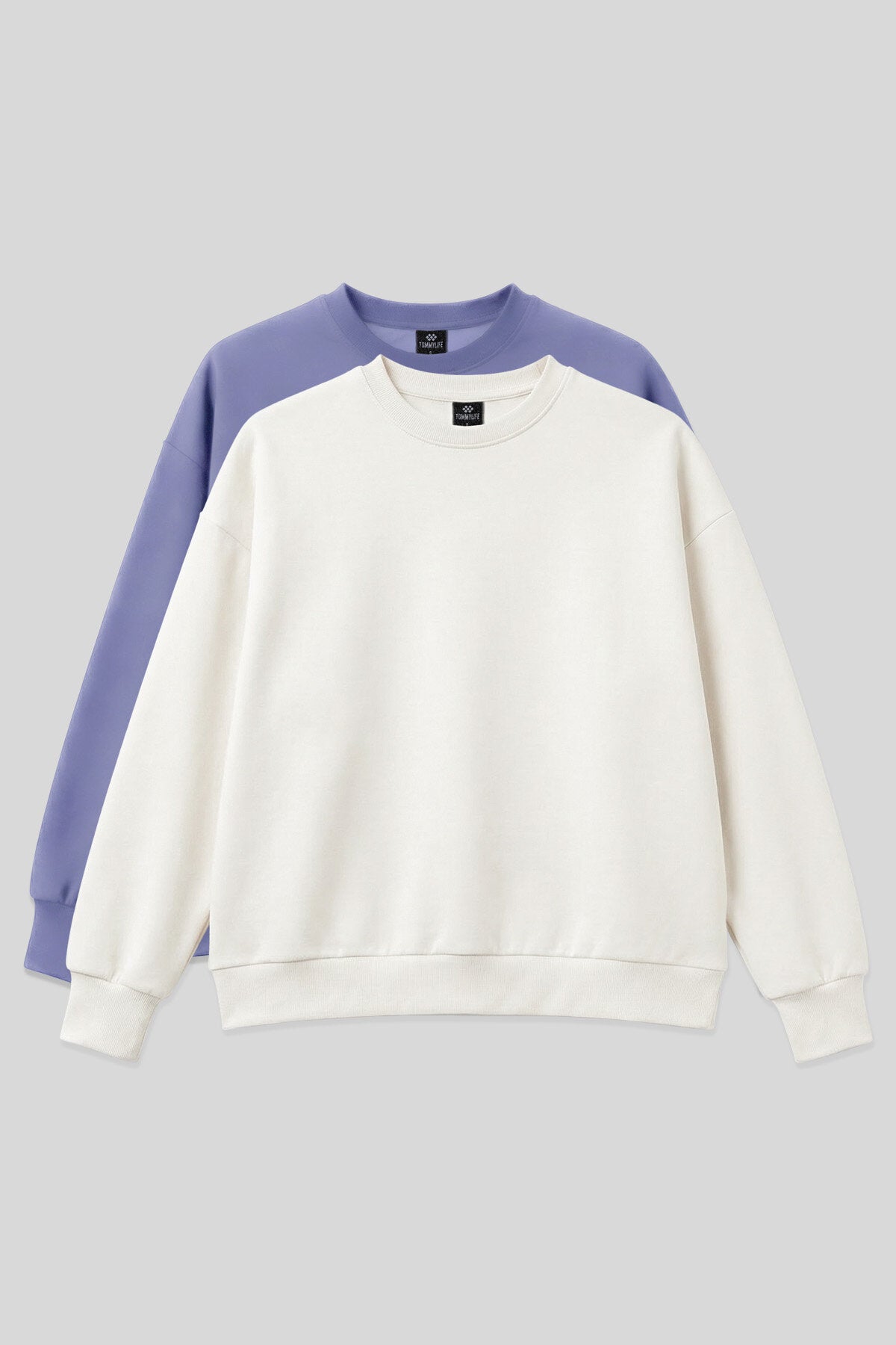Image of Basic Oversıze O Yaka 2'li Paket Ekru-Açık Eflatun Kadın Sweatshirt - 97053