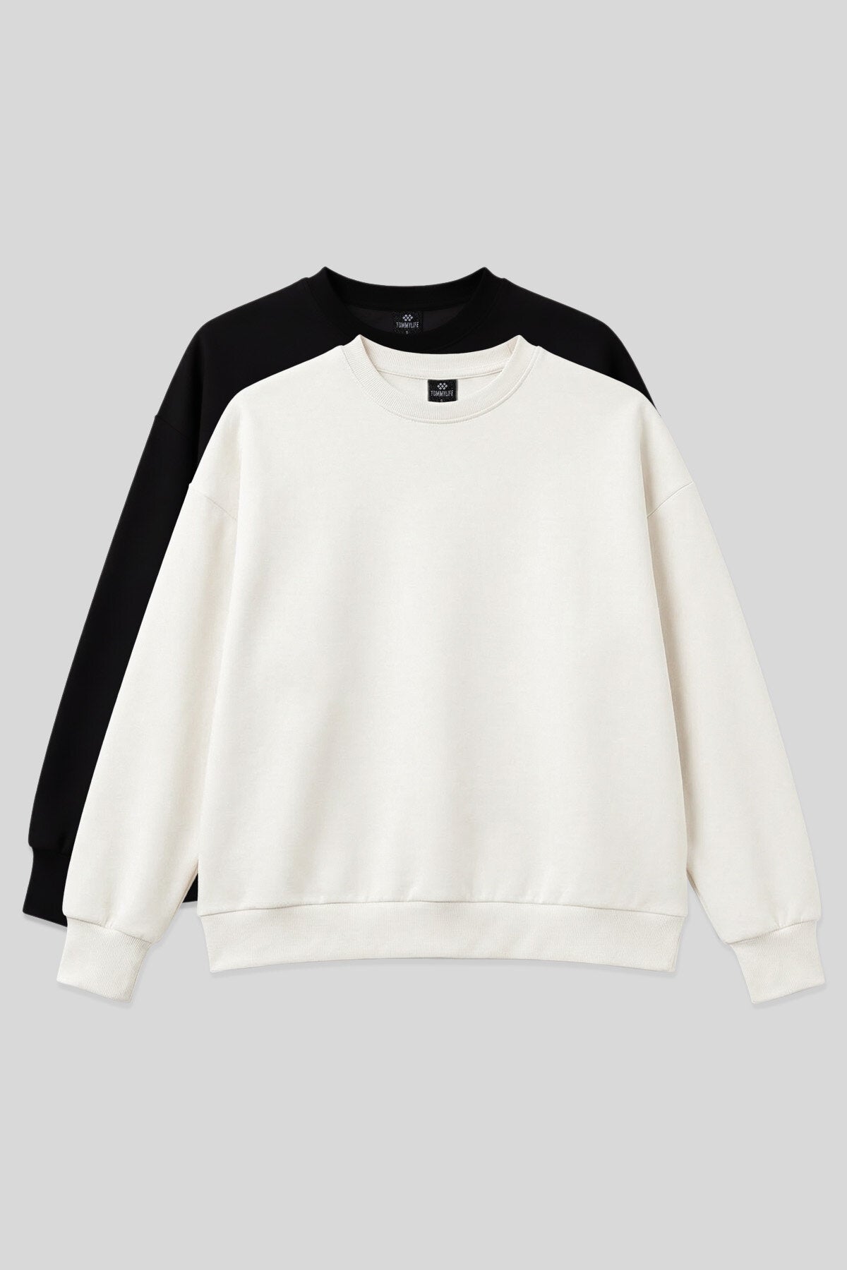Image of Basic Oversize Crew Neck 2-Pack Black-Ecru Women's Sweatshirt - 97053