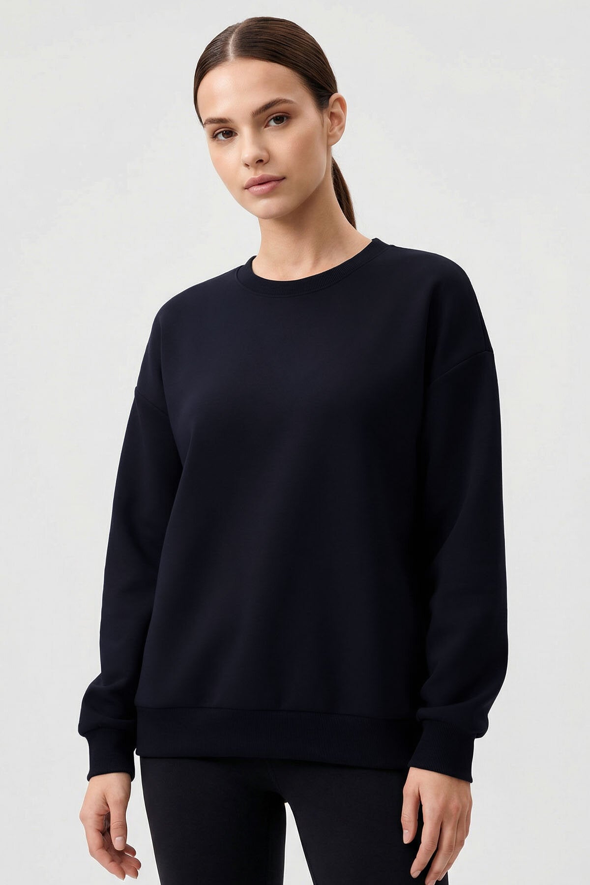 Image of Basic Oversıze O Yaka 3'lü Paket Siyah-Lacivert- Ekru Kadın Sweatshirt - 97053