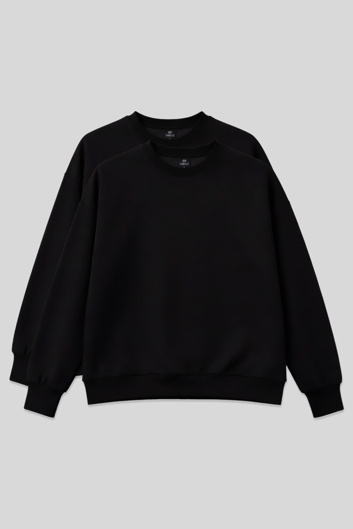 Image of Basic Oversıze O Yaka 2'li Paket Siyah Kadın Sweatshirt - 97053